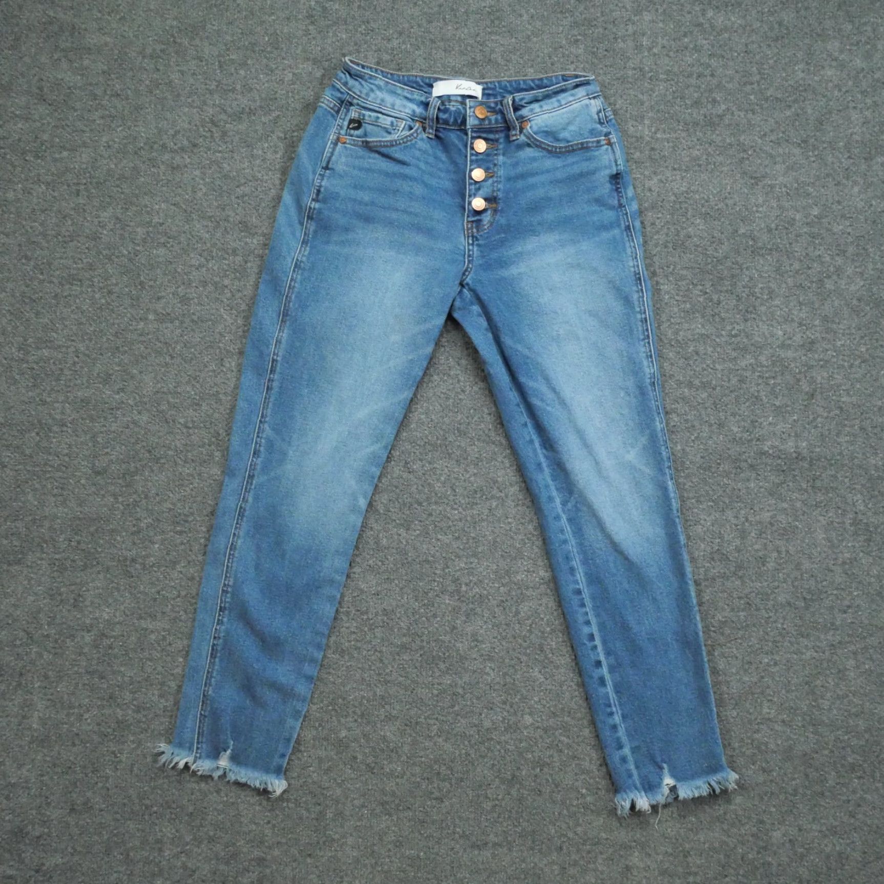 Vintage Kancan Jeans Womens 3 25 Blue Pants Raw Hem Cut Off Button Fly Stretch 26x26 Size 26" / US 2 / IT 38 - 2 Thumbnail