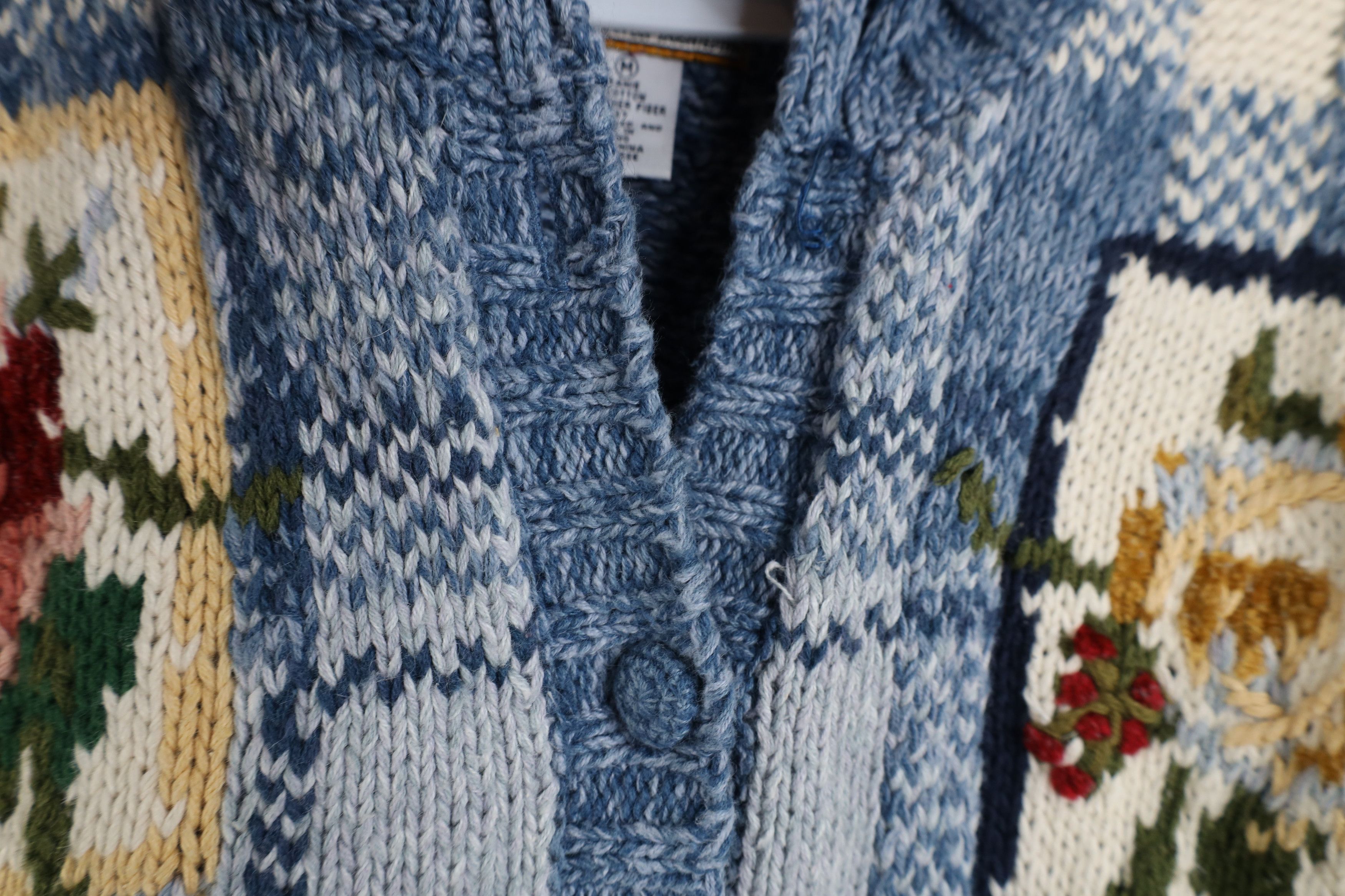 Vintage Vintage 90s Streetwear Embroidered Flower Cardigan Sweater Size M / US 6-8 / IT 42-44 - 6 Thumbnail