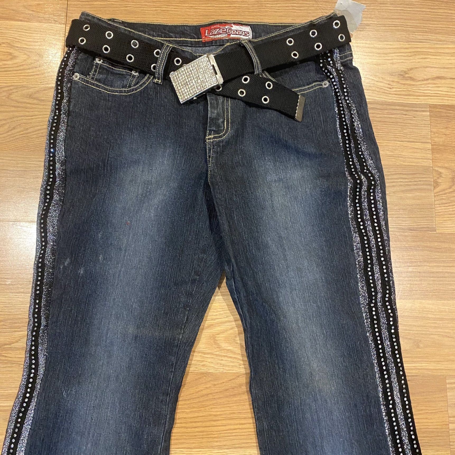 Vintage VINTAGE Lazer Jeans Flared Belted Cowgirl 90s Y2K Sequins Mid Rise Size 9 NWT Women Size 30" / US 8 / IT 44 - 3 Thumbnail