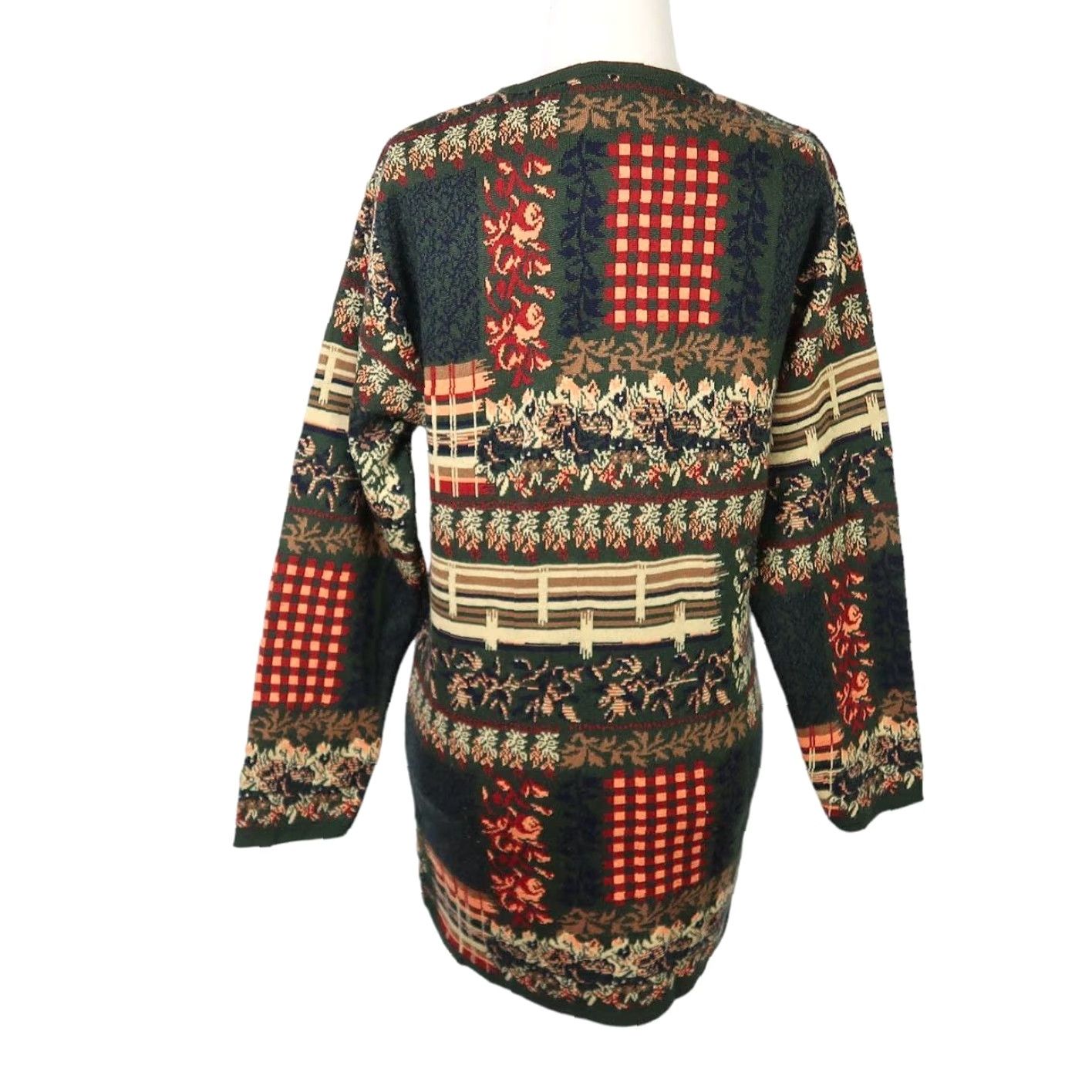 Vintage VINTAGE 90s dark green cream mixed print scenic knit wool blend sweater M Women's Pullover Wool Blend Long Sleeve Floral Size M / US 6-8 / IT 42-44 - 4 Thumbnail