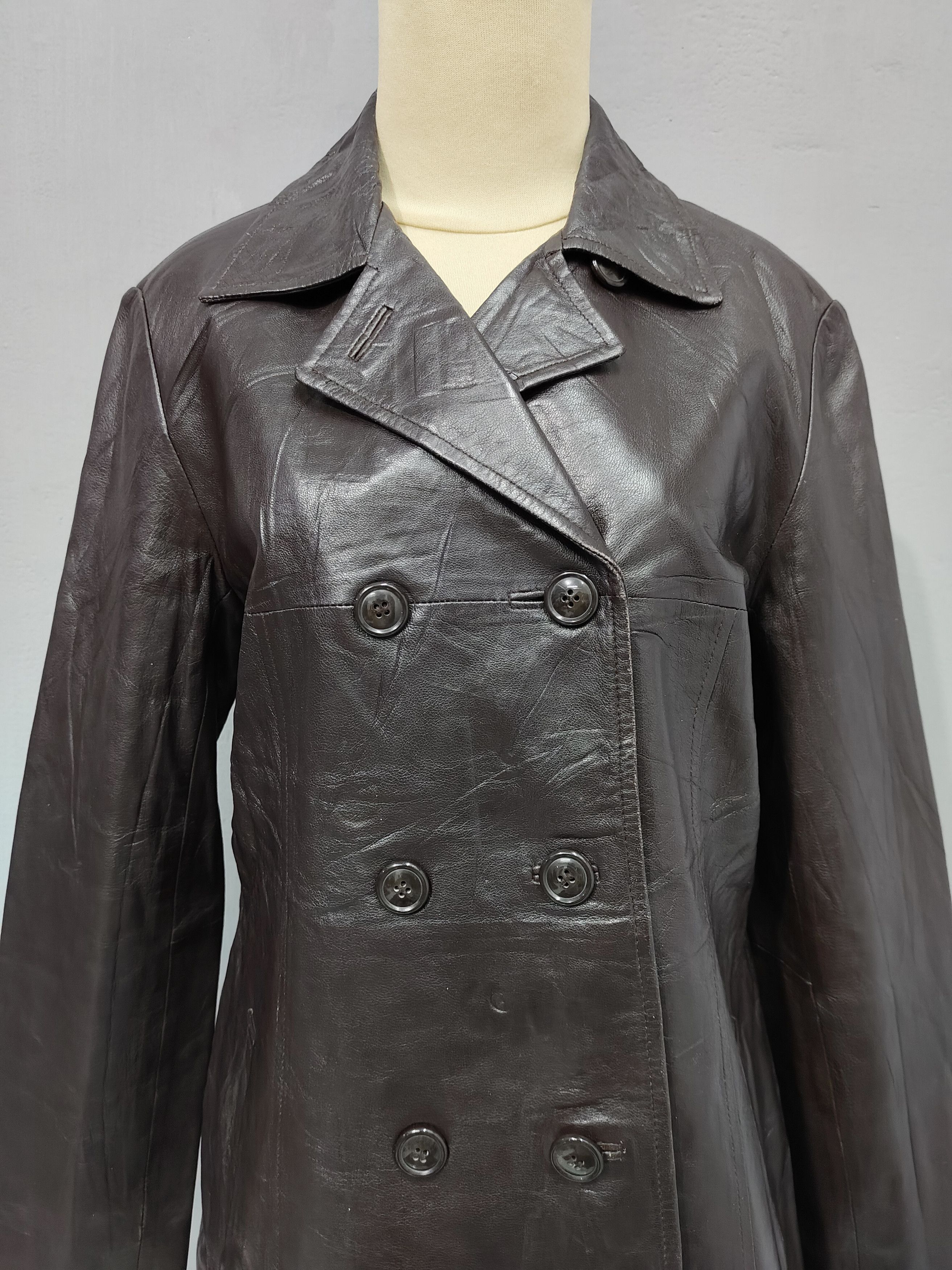 Japanese Brand 00s Rang Musee- Double Breasted Sheepskin Leather Peacoat Size L / US 10 / IT 46 - 3 Thumbnail