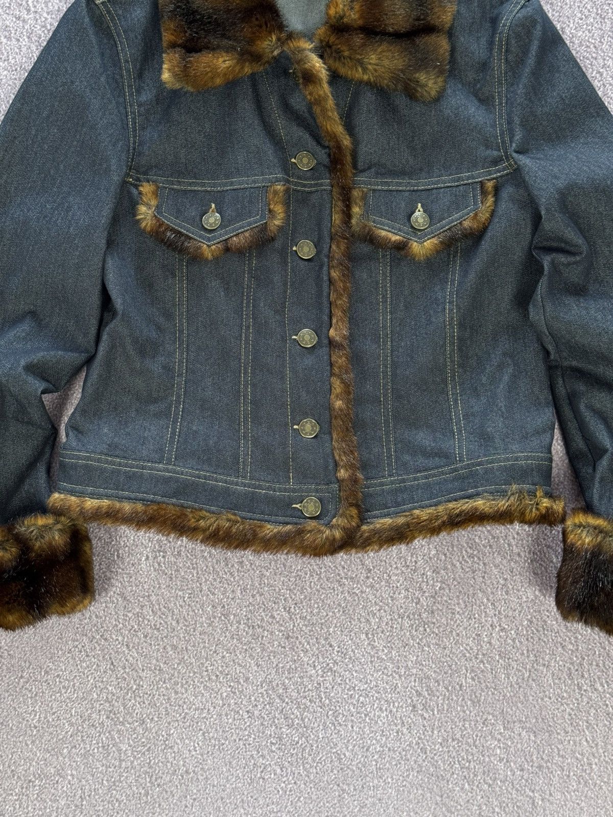 Japanese Brand Y2K Faux Fur Glamour Avant Garde Denim Jacket Size M / US 6-8 / IT 42-44 - 3 Thumbnail