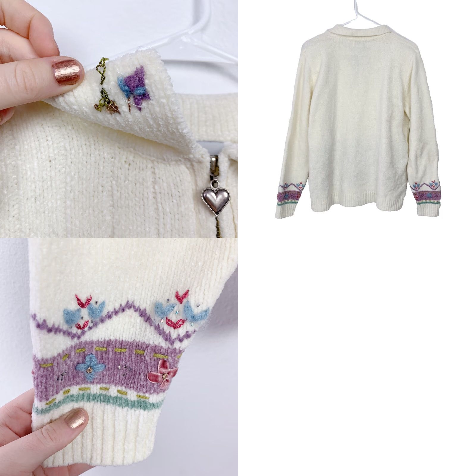 Vintage Vintage Alfred Dunner Quarter Zip Floral Pastel Chenille Sweater Womens S Size S / US 4 / IT 40 - 8 Thumbnail
