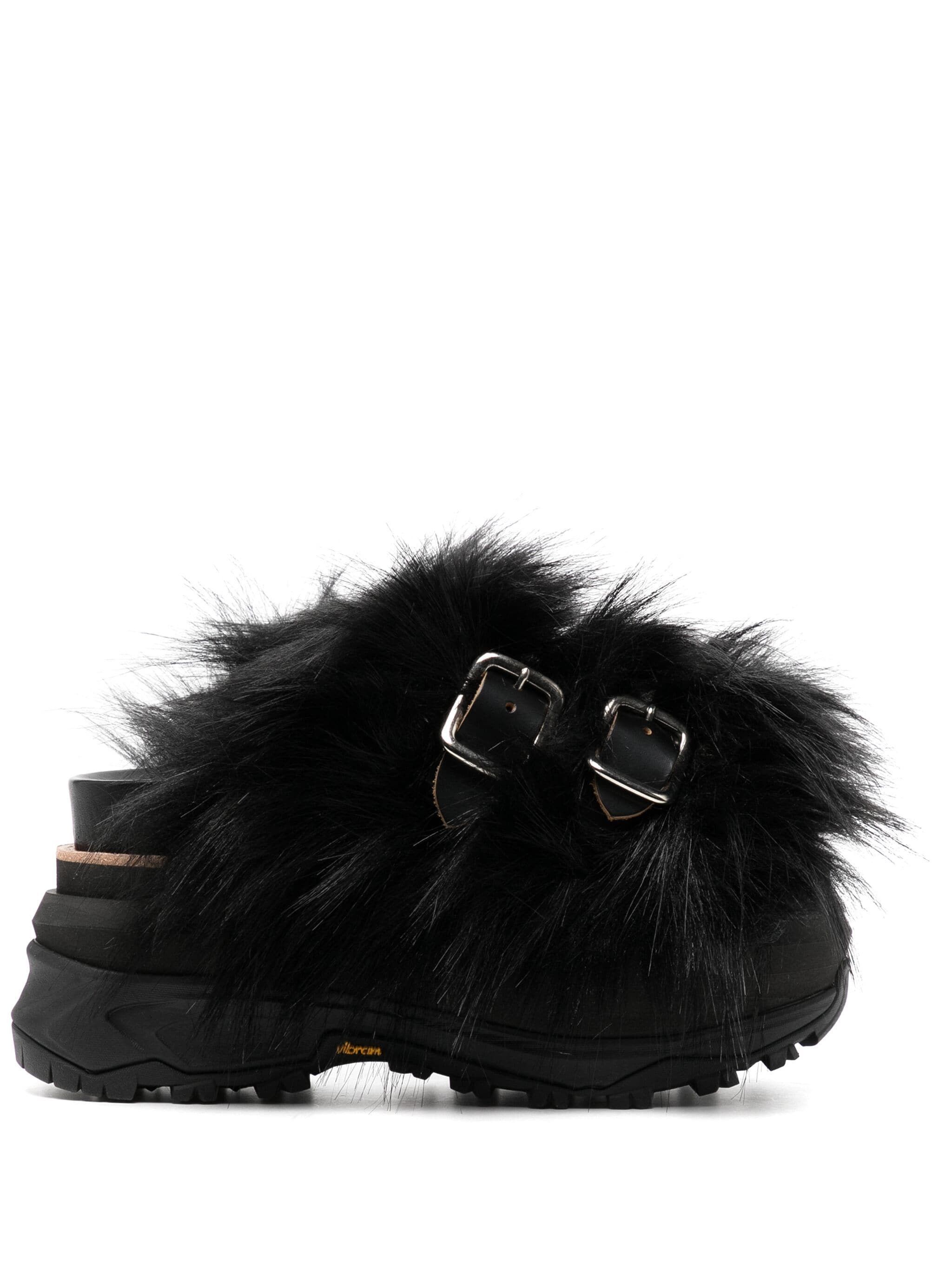 Sacai o1s22i1n0924 Faux Fur Strap Slides in Black Size US 8 / IT 38 - 1 Thumbnail