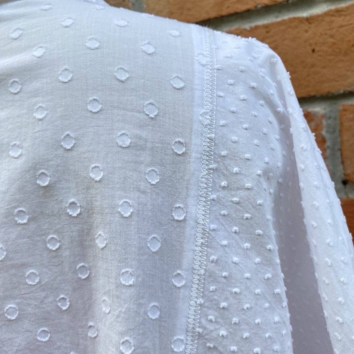 Frapbois FRAPBOIS & niko and ... White Dobby Cotton Blouse Size L / US 10 / IT 46 - 18 Thumbnail