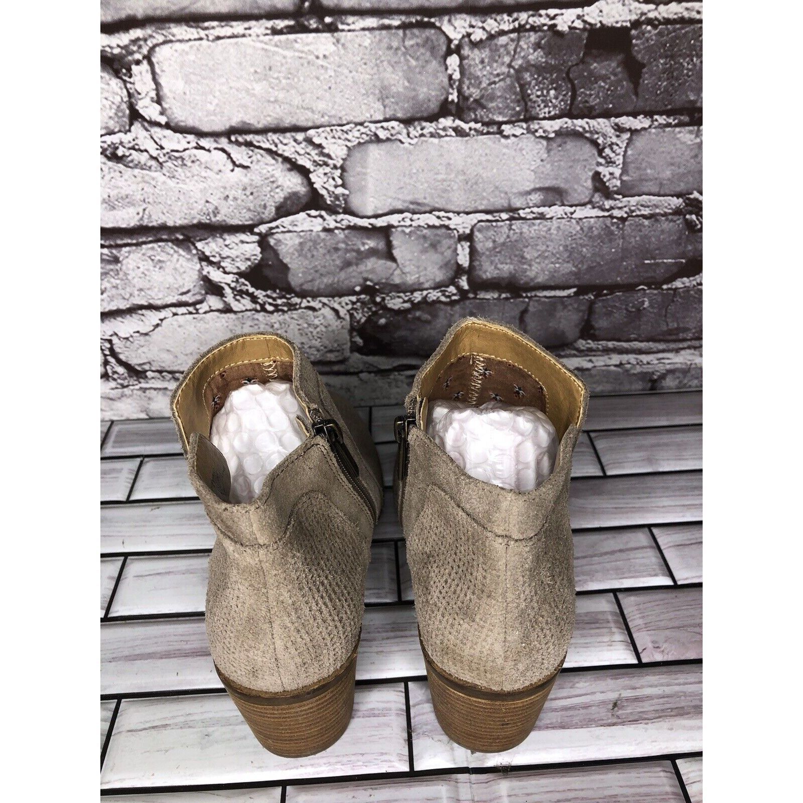 Lucky Brand Lucky Brand Ponic Taupe Tan Suede Cutout Block Heel Booties Size US 7.5 / IT 37.5 - 5 Thumbnail