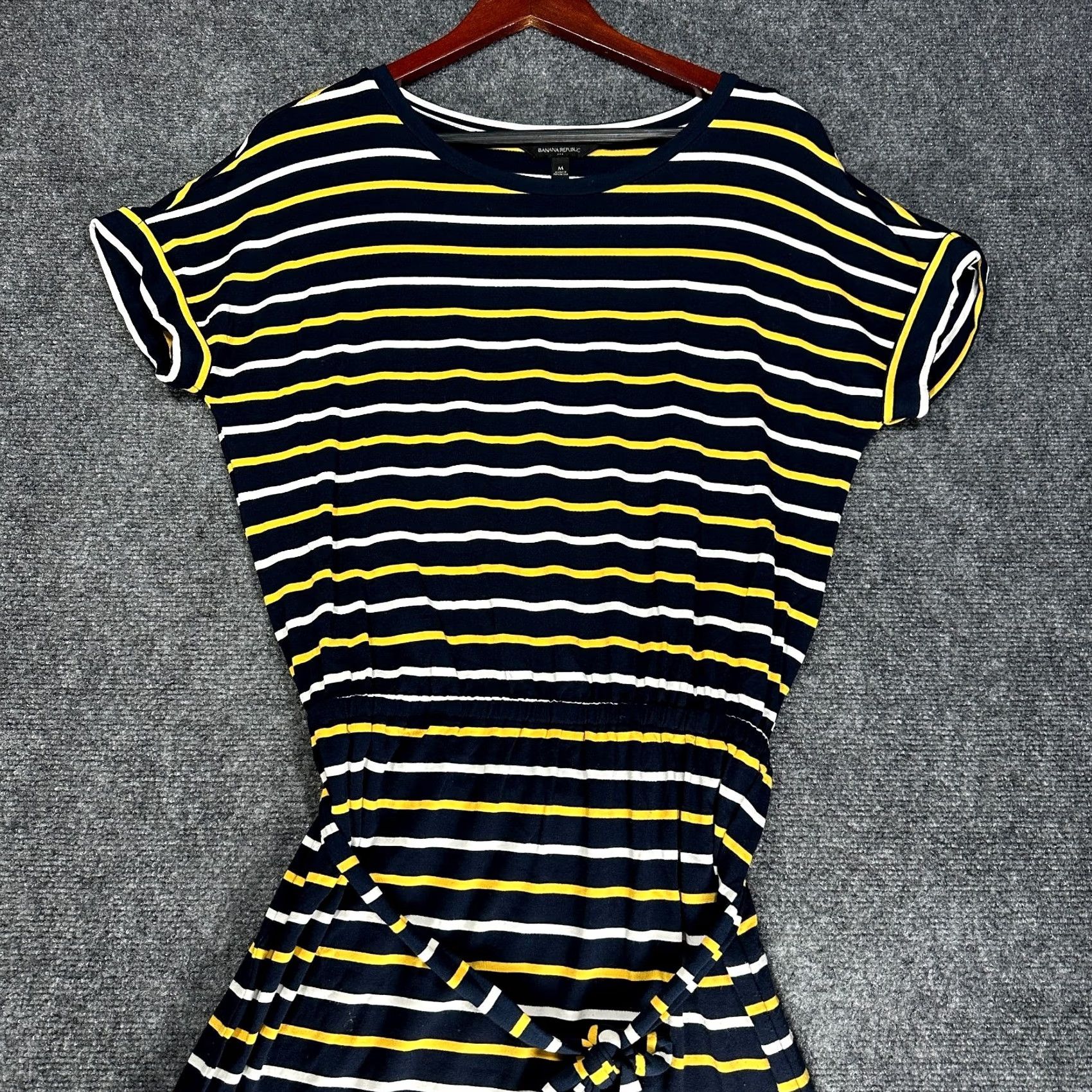 Banana Republic Banana Republic Womens Medium Blue Yellow Stripe T Shirt Dress Stretch Tie Belt Size M / US 6-8 / IT 42-44 - 3 Thumbnail