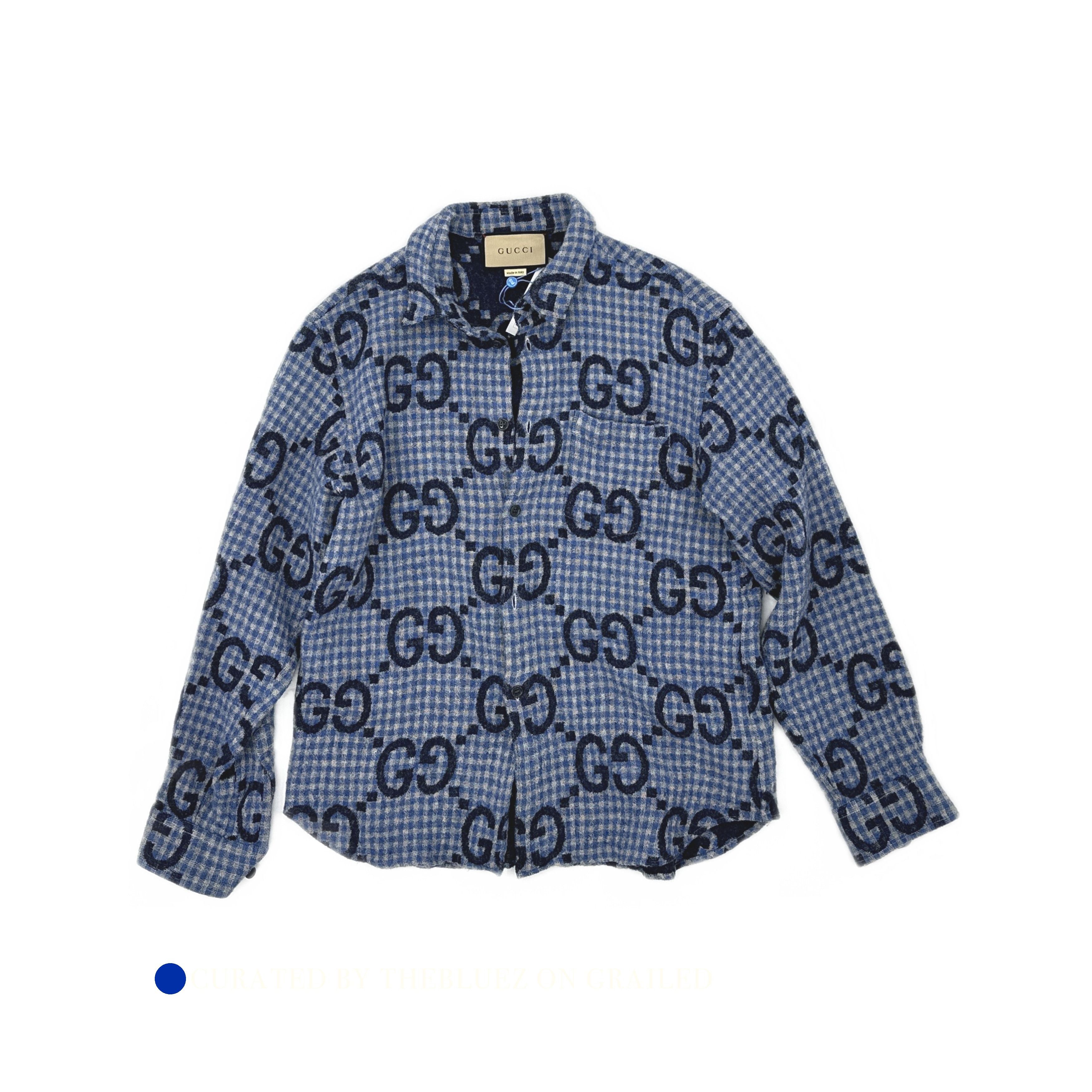 Gucci GG Logo Wool Shirt in Blue Size US M / EU 48-50 / 2 - 1 Thumbnail