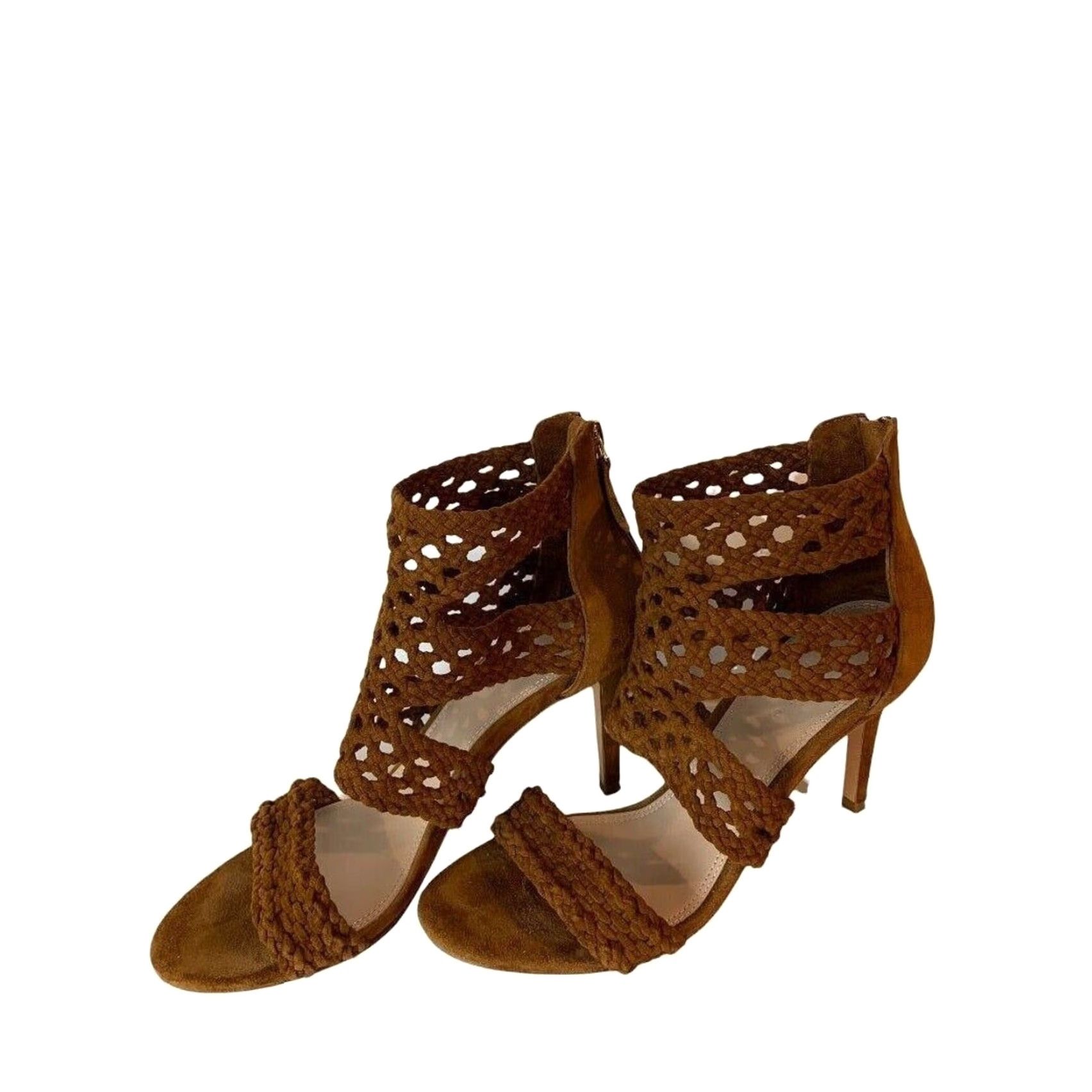 Sandro Sandro Agate Sandals Brown Suede Braid Stiletto 3.75" Heel Womens Strappy Size 8.5 Size US 9 / IT 39 - 2 Thumbnail