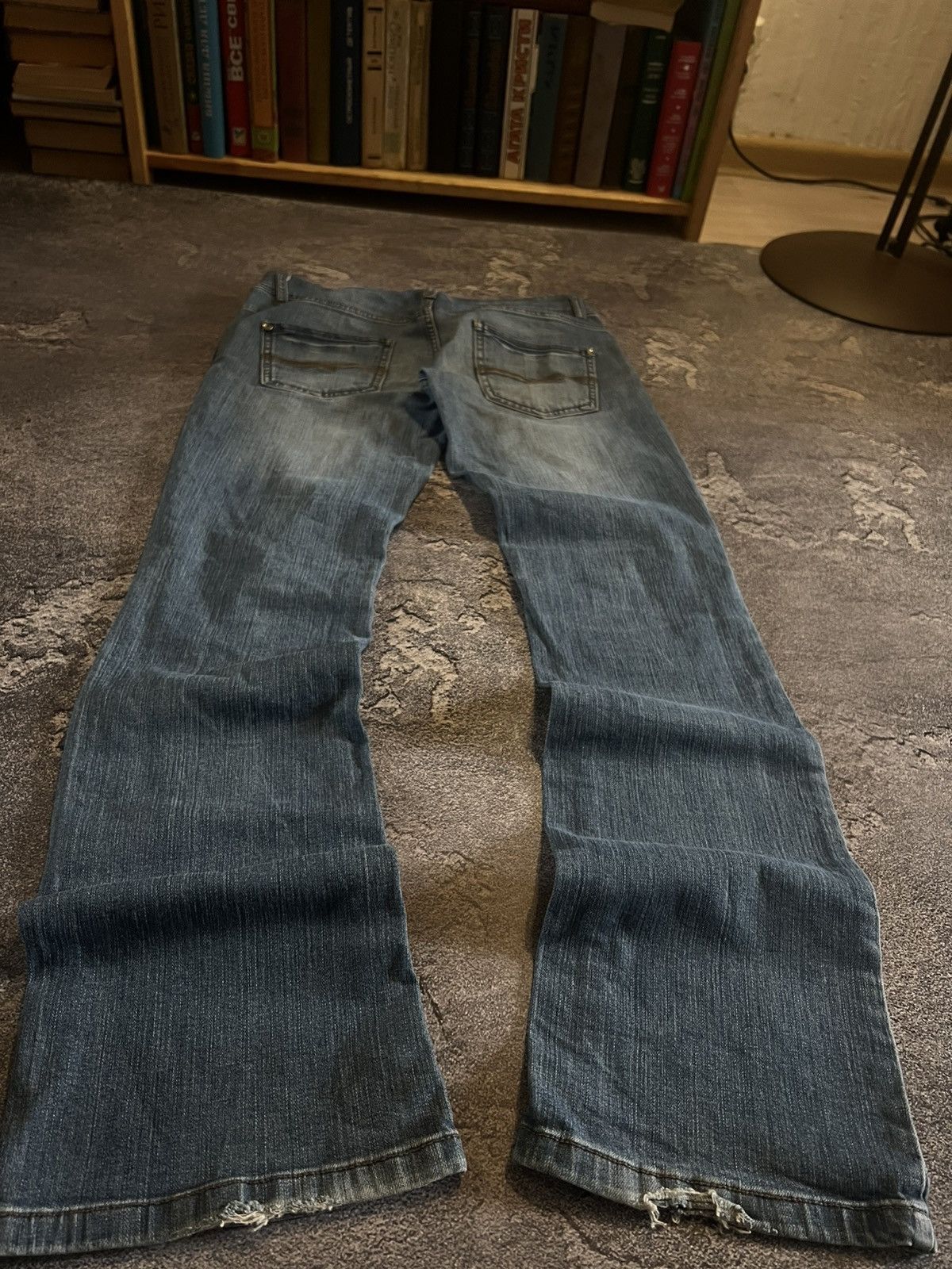 Japanese Brand Distressed Flared Slim Jeans / Faded Drip Style Y2K Size US 30 / EU 46 - 3 Thumbnail