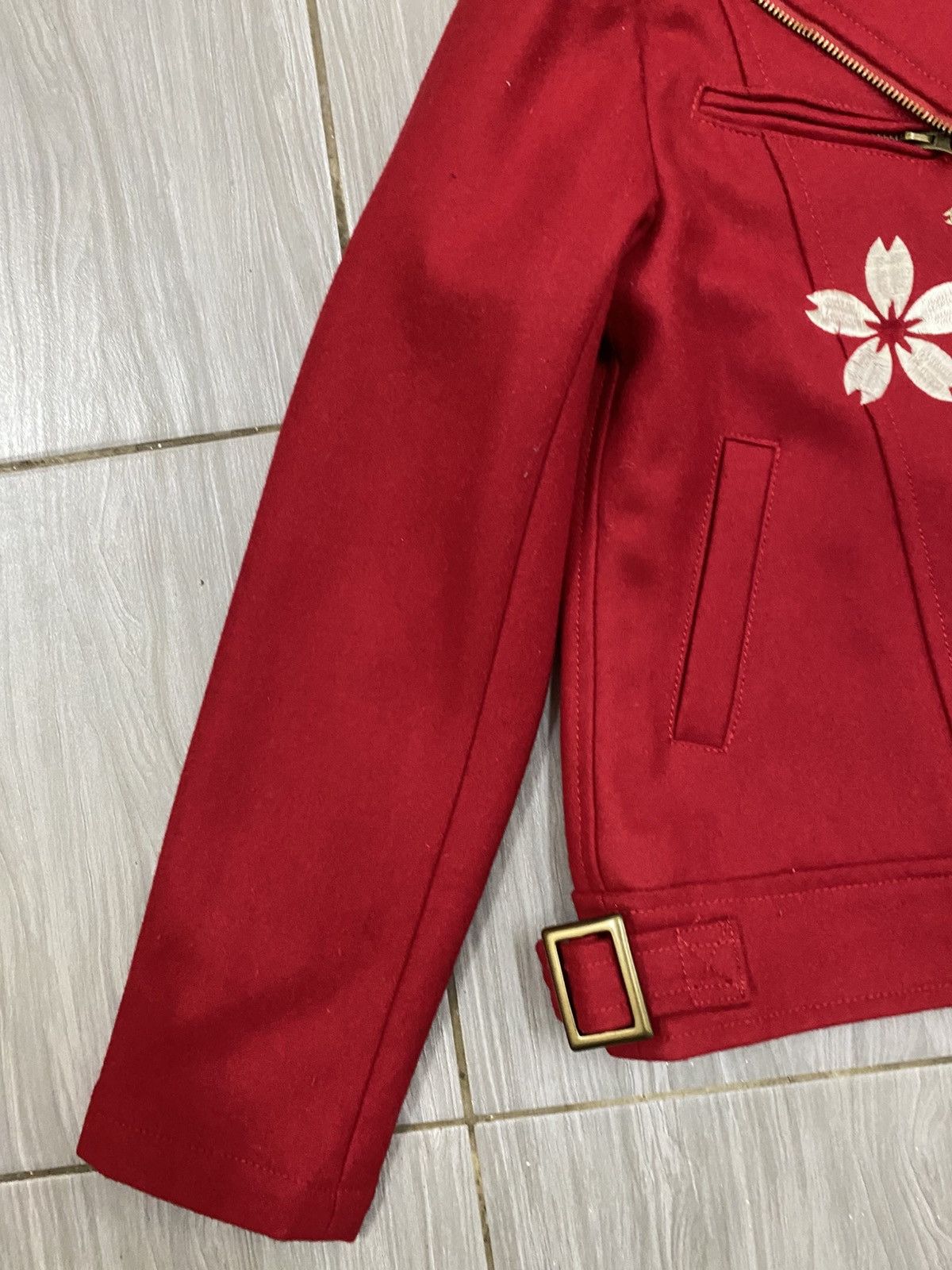 Japanese Brand Japanese Sakura Embroidery Wool Biker Jacket - Red Size US S / EU 44-46 / 1 - 8 Thumbnail