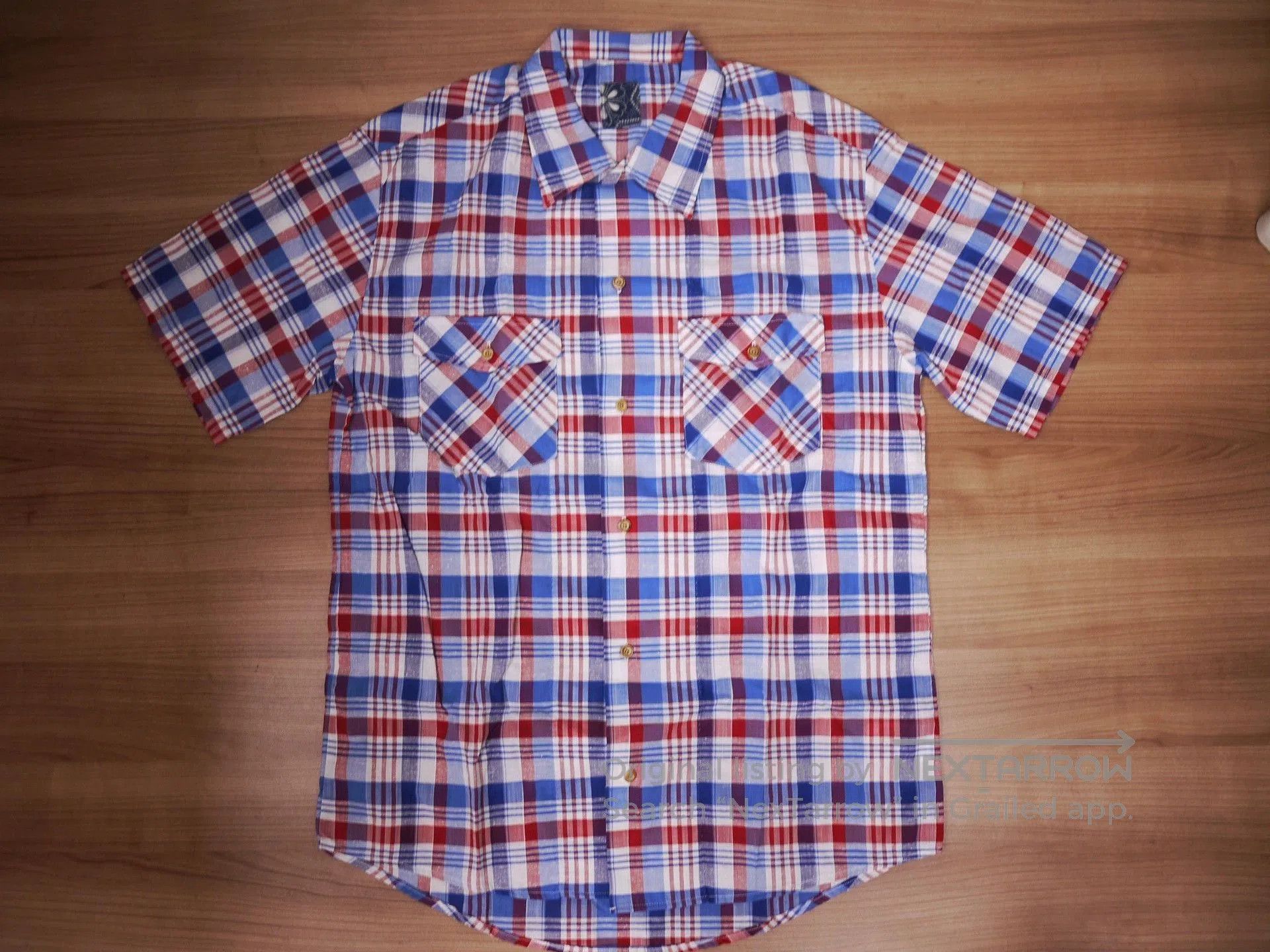 Plaid Short-Sleeve Button-Up Shirt.