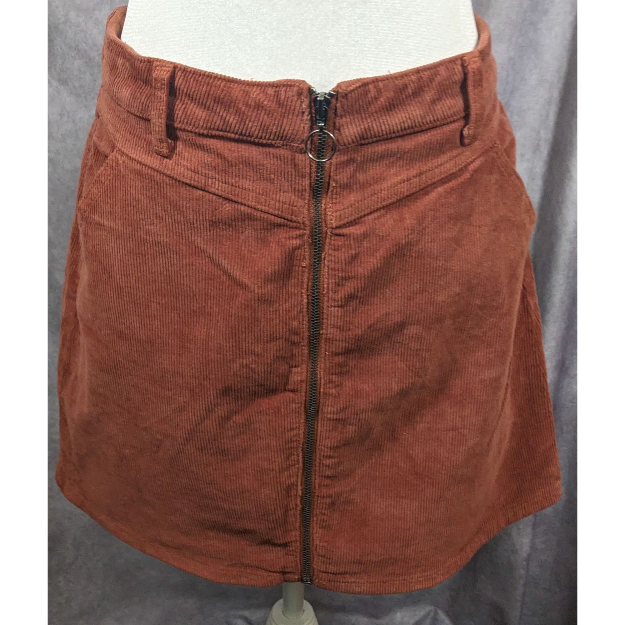 Other SO Retro Brown Corduroy Full Zip Front Skirt Size 32" / US 10 / IT 46 - 6 Thumbnail
