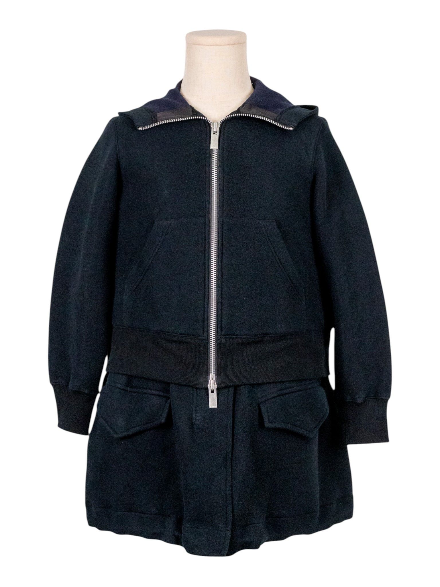 Sacai Sacai Black Cotton Zip Up Mid Length Hoodie Size US M / EU 48-50 / 2 - 1 Thumbnail