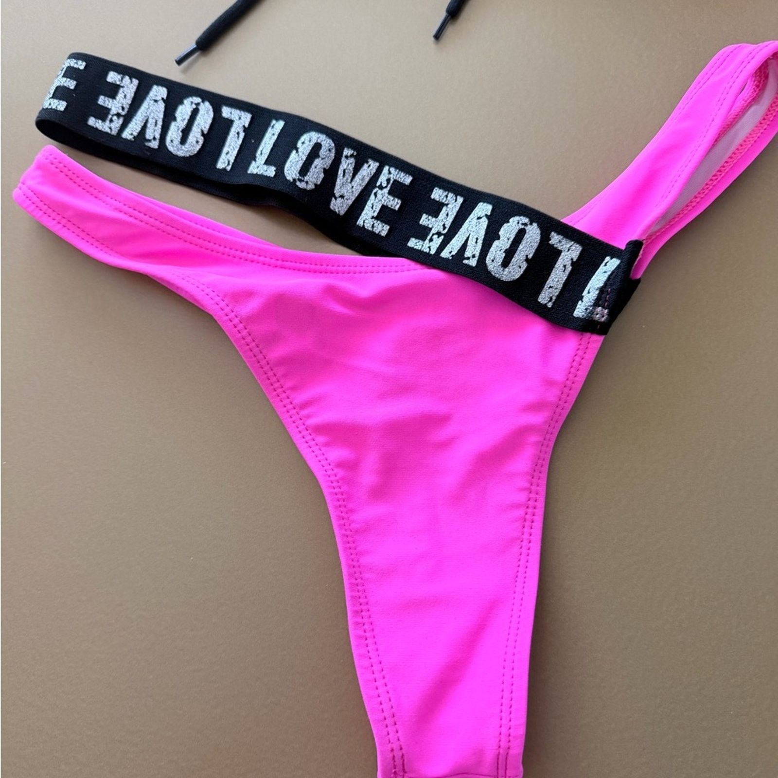 Other New Stylish Pink Lace-Up Bikini Swimsuit Bathing Suit Set S Size ONE SIZE - 8 Thumbnail