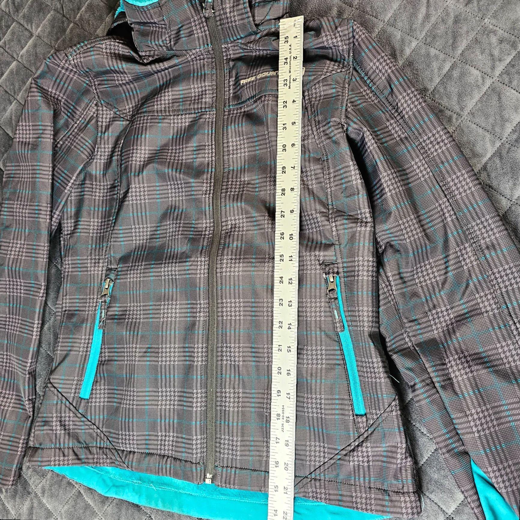 Free Country Free Country Jacket Teens Size S Turquoise Lined Plaid Gray Hooded Faux Fur Size S / US 4 / IT 40 - 6 Thumbnail