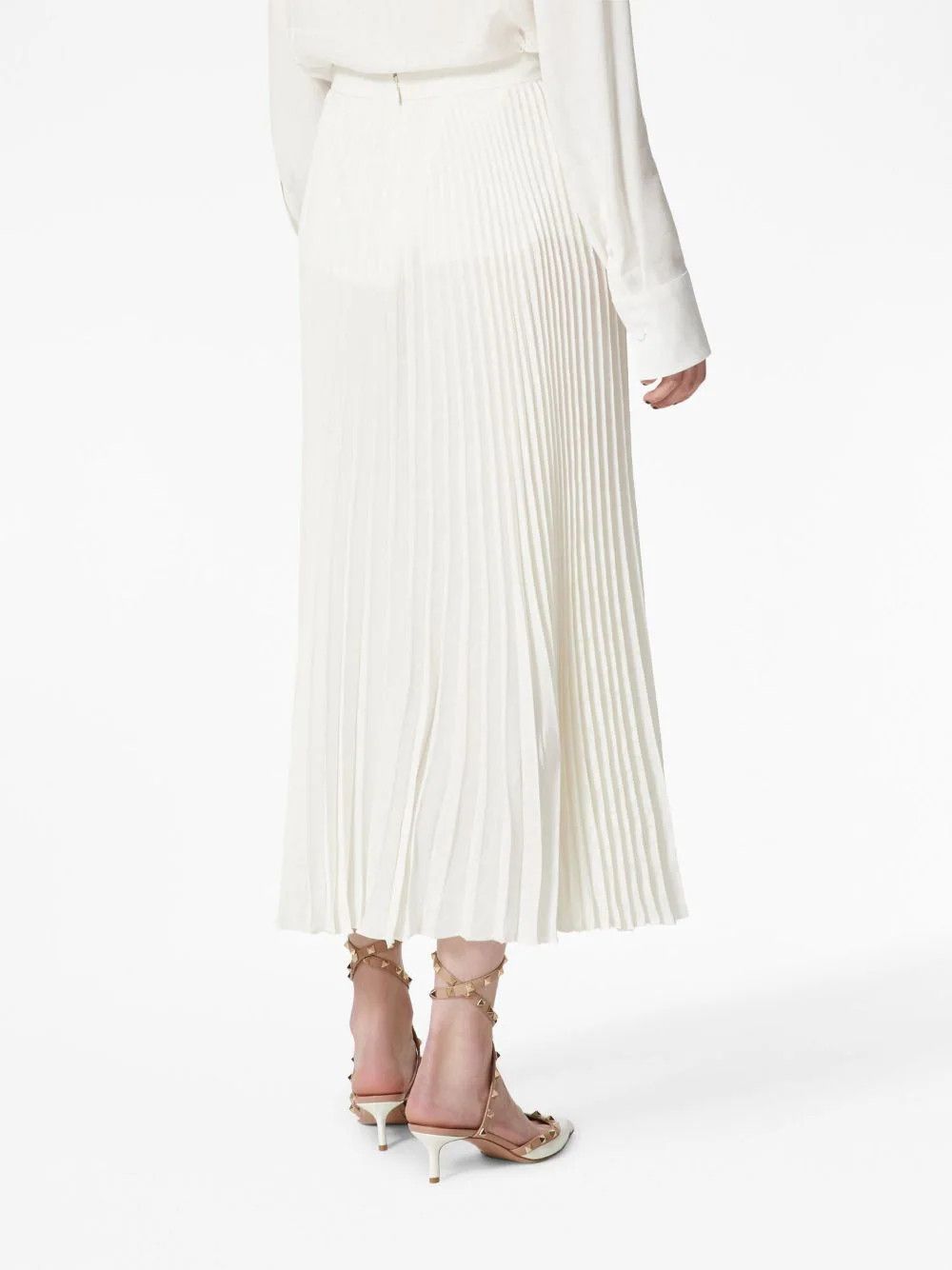 Valentino o1s22i1n0924 Silk Jacquard Toile Pleated Skirt in White Size 27" / US 4 / IT 40 - 4 Thumbnail