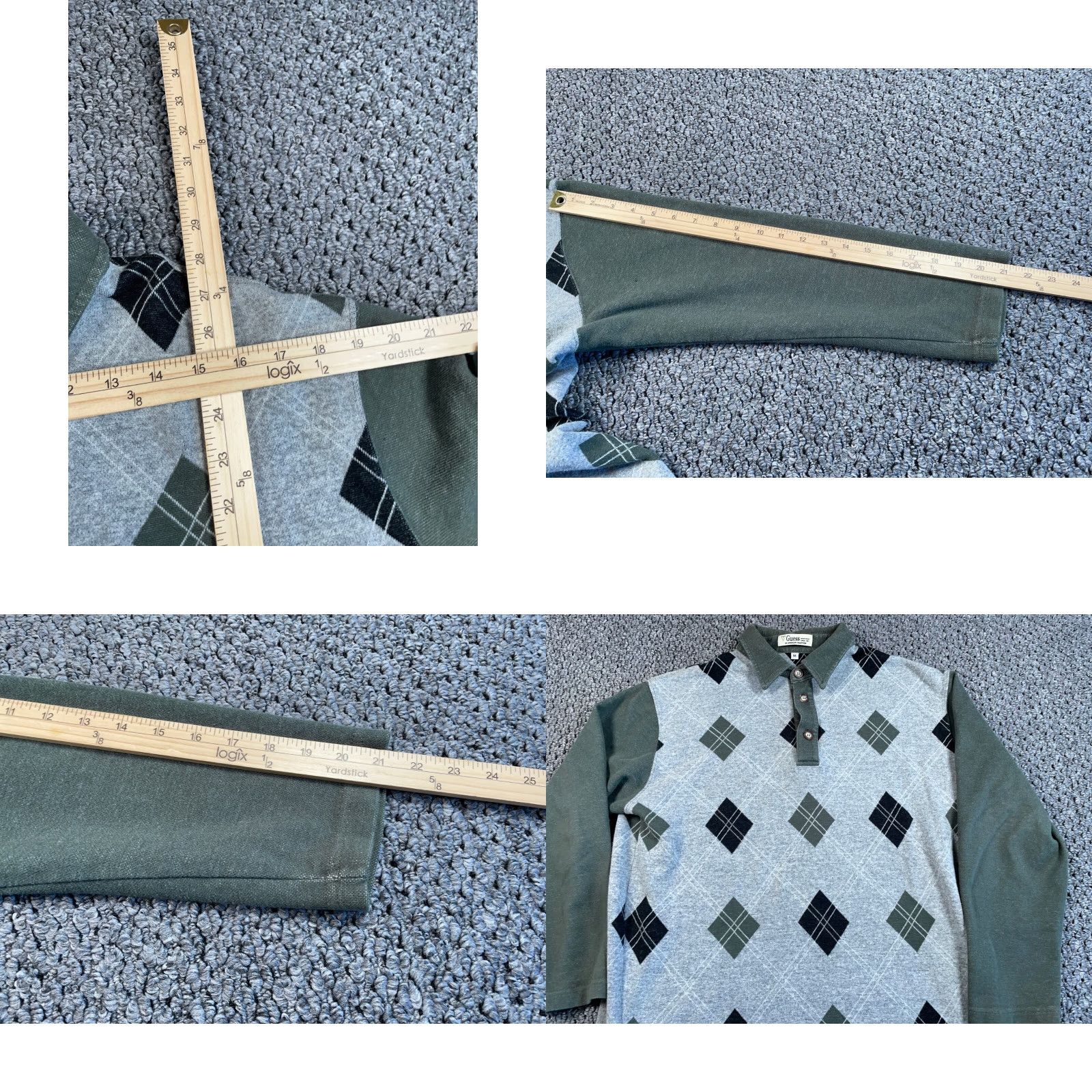 Guess VINTAGE 90s GUESS Argyle Sweater Adult Medium Gray Green Knit Casual Mens Size US M / EU 48-50 / 2 - 8 Thumbnail