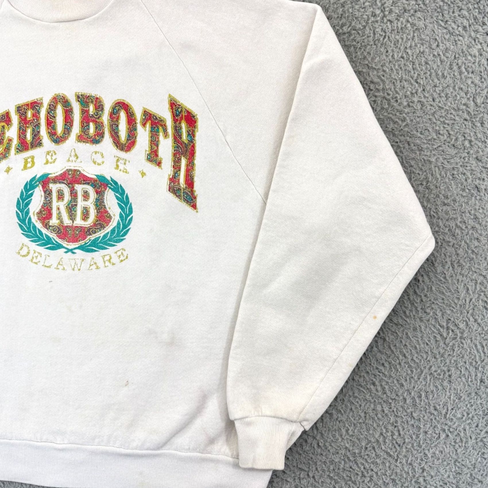Jerzees VINTAGE Rehoboth Beach Sweatshirt Men M White Long Sleeve Pullover Logo USA 90s Beach Classic Graphic Print Size US M / EU 48-50 / 2 - 5 Thumbnail
