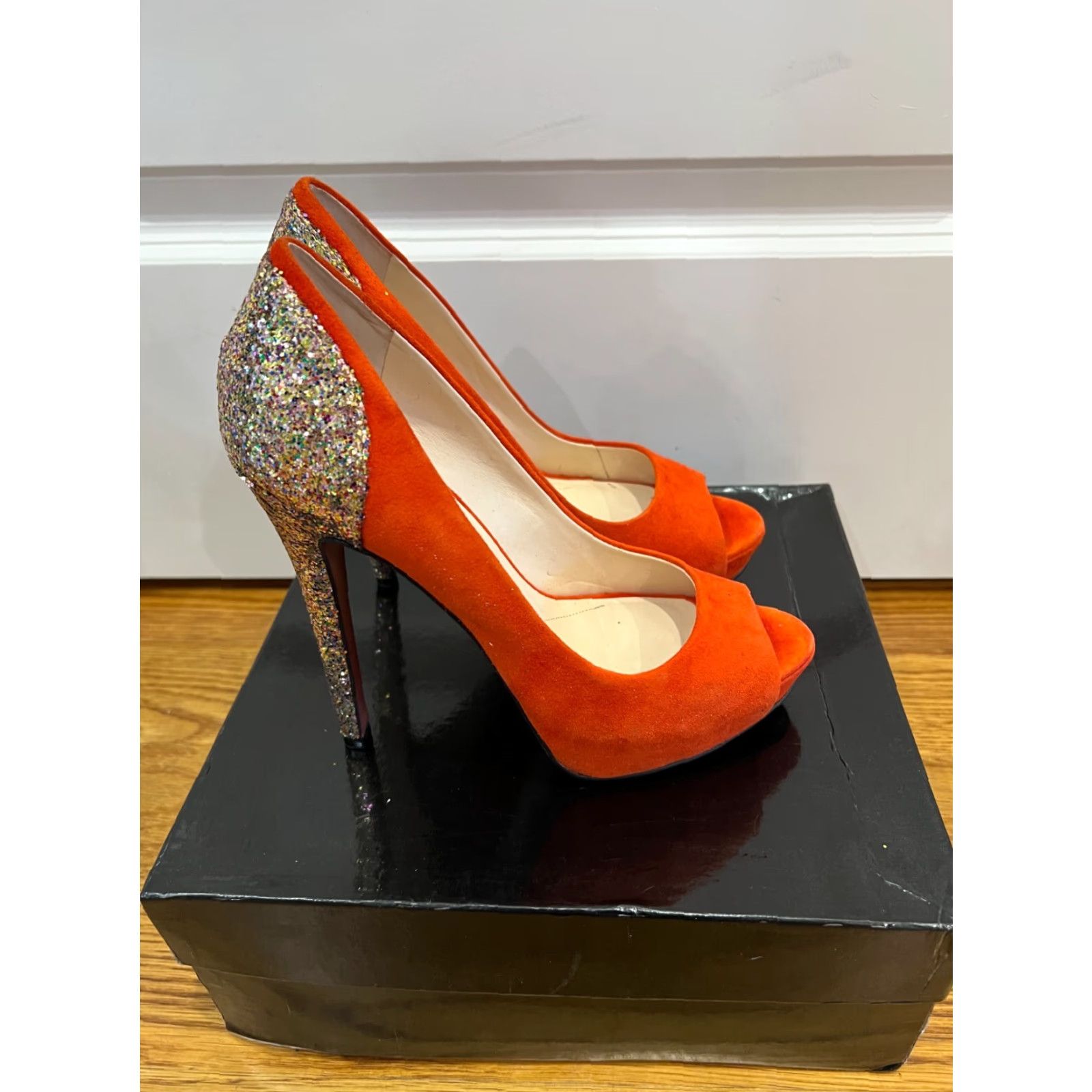 Vintage VINTAGE Boutique 9 Orange Suede Glitter Peep Toe Stiletto Heels Women 7.5 M Party Formal Wedding Size US 7.5 / IT 37.5 - 6 Thumbnail