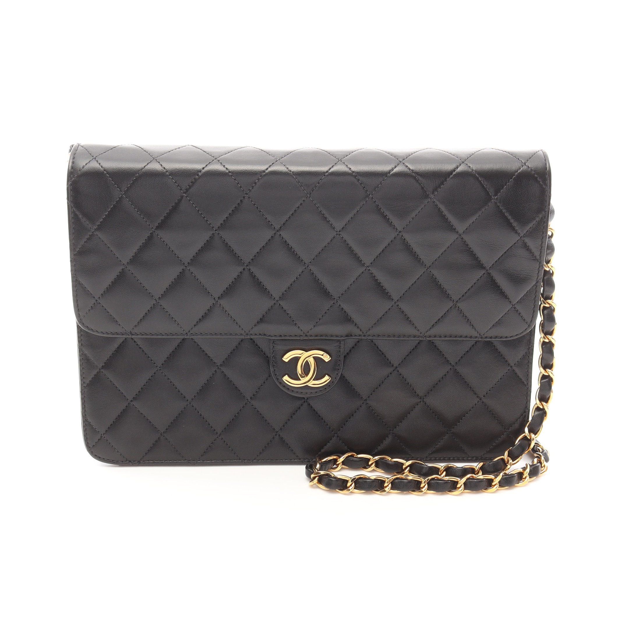 Chanel Chanel Matelasse Single Flap Chain Shoulder Bag Lambskin Black Gold Hardware Push Lock Size ONE SIZE - 1 Thumbnail