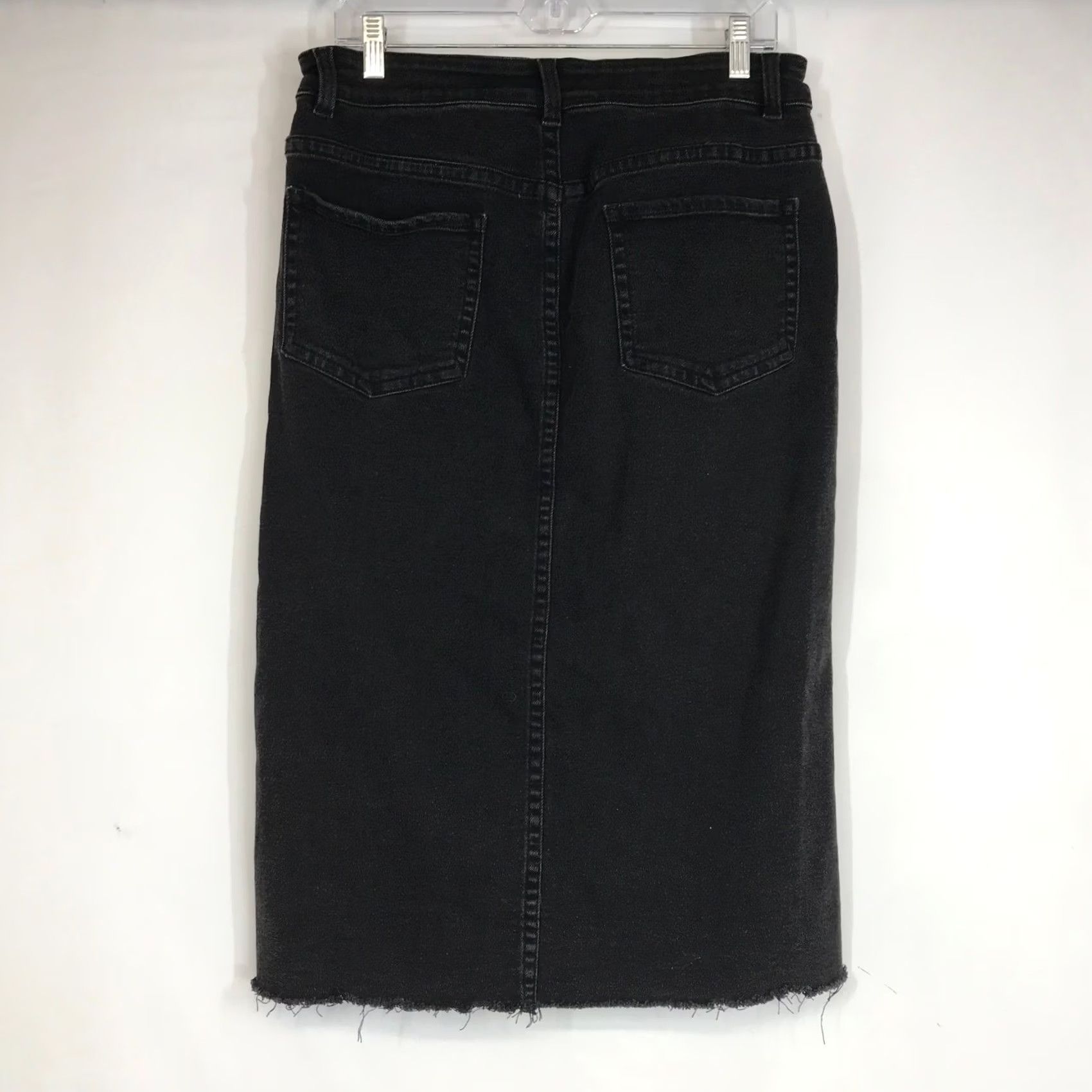 Vintage Universal Standard Black Denim Midi Skirt Front Slit Raw Hem Size XS Women Size 26" / US 2 / IT 38 - 4 Thumbnail