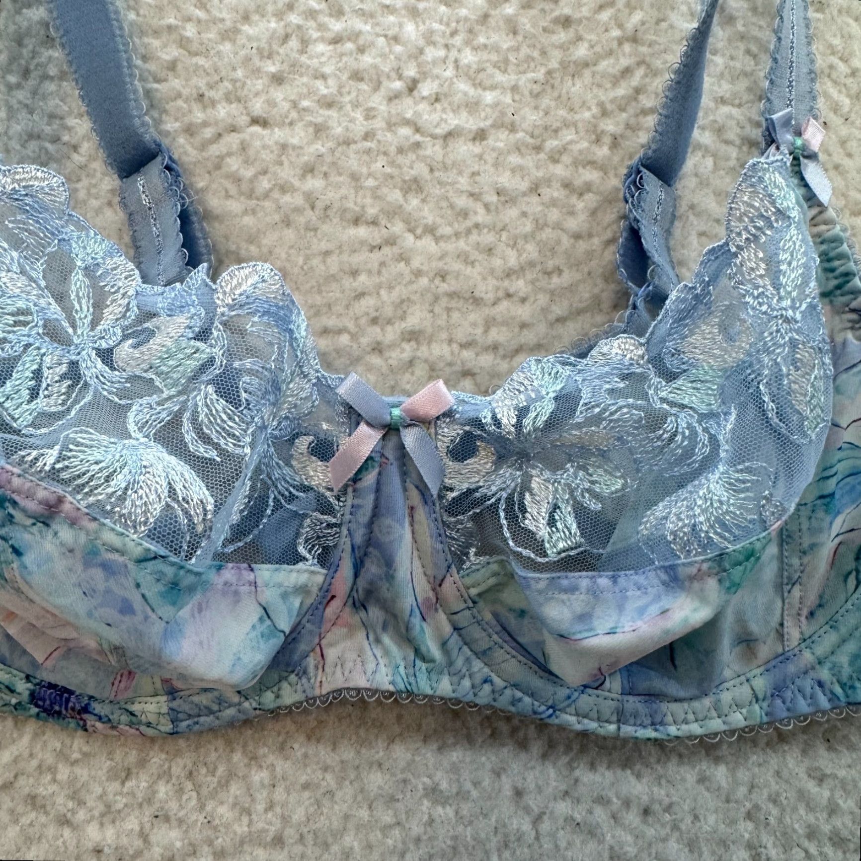 Vintage VINTAGE Fantasie Balconette Bra 34DD Blue Unlined Victorian Edwardian Coquette DD Womens Size ONE SIZE - 3 Thumbnail