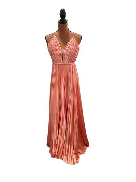 Mac Duggal Rose Gold Plunge Neck Pleated Evening Gown Size XS / US 0-2 / IT 36-38 - 1 Thumbnail