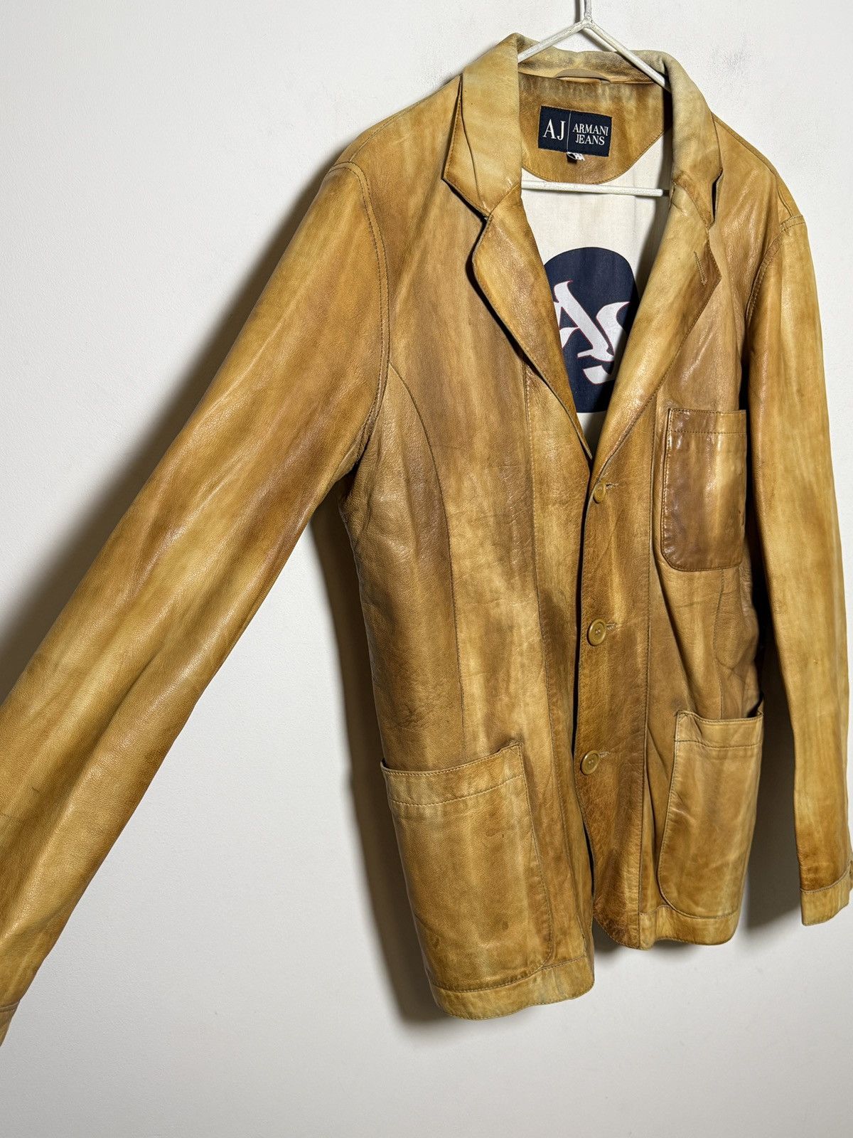 Giorgio Armani Vintage Armani leather chore jacket in distressed honey tan Size US M / EU 48-50 / 2 - 7 Thumbnail