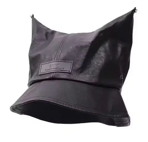 Japanese Brand Y2k punk cat ears pu leather bucket hat aesthetic Size ONE SIZE - 1 Thumbnail