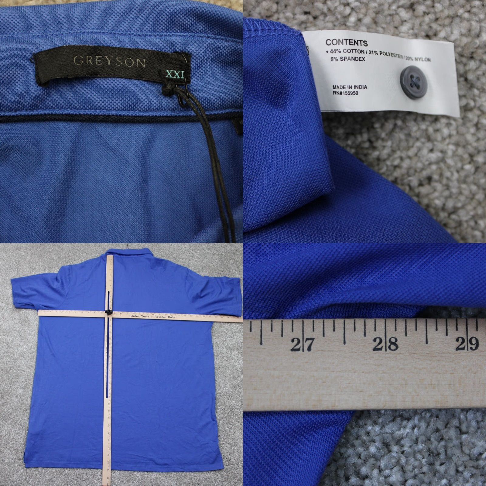 Vintage Greyson Polo Shirt Mens 2XL XXL Blue Cotton/Poly Stretch Short Sleeve Button Front Pockets Regular Fit Golf Size US XXL / EU 58 / 5 - 8 Thumbnail