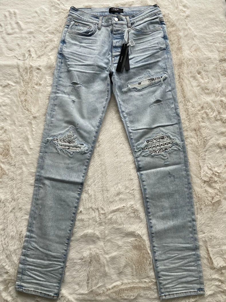Amiri Amiri Washed Blue White Pineapple Flower Patchwork MX1 Jea Size US 33 - 1 Thumbnail