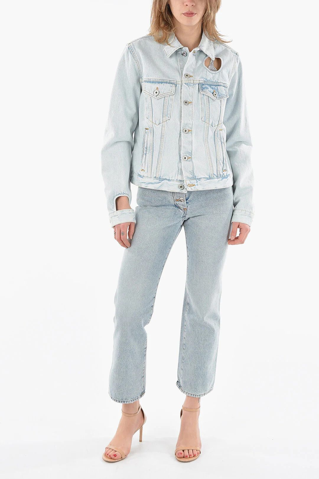 Off-White og1mm0426 Crop Denim Jacket in Light Blue Size XS / US 0-2 / IT 36-38 - 4 Thumbnail