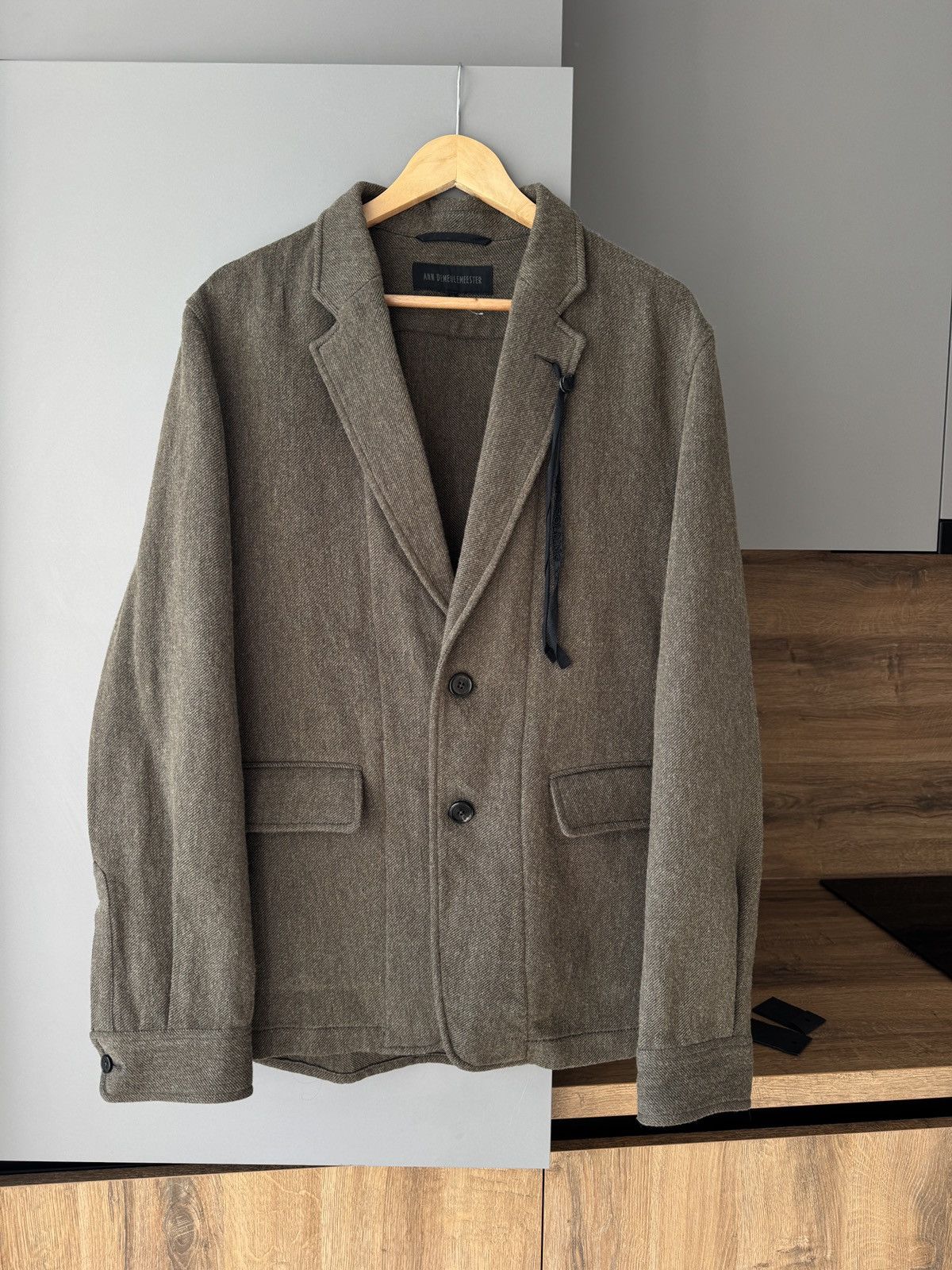 Ann Demeulemeester Ann Demeulemeester Khaki Wool Blend String Detail Balzer Size 52S - 1 Thumbnail