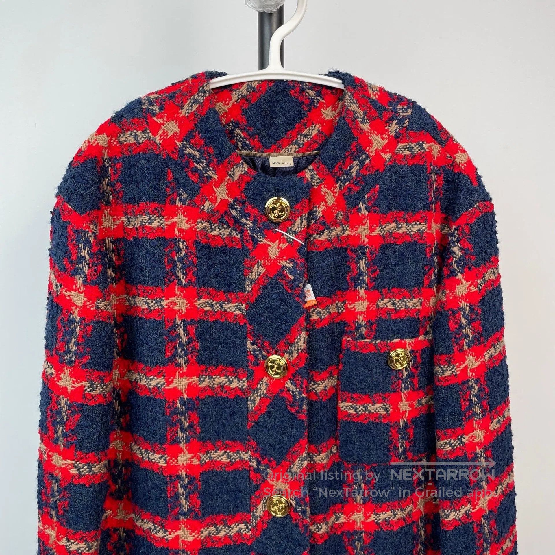 Gucci Guicci Red Double G Gold Buckle Tweed Weave Jacket| Size XS / US 0-2 / IT 36-38 - 3 Thumbnail