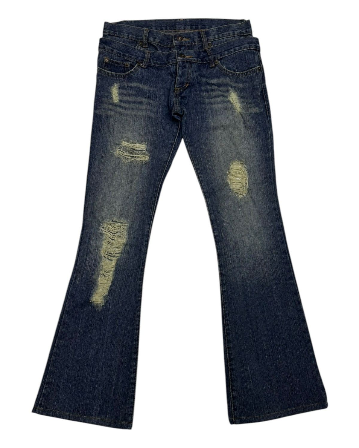 If Six Was Nine × Japanese Brand × Le Grande Bleu (L.G.B.) Cocobongo Tokyo Double Waist Flared Jeans Distressed Denim Size US 29 - 7 Thumbnail