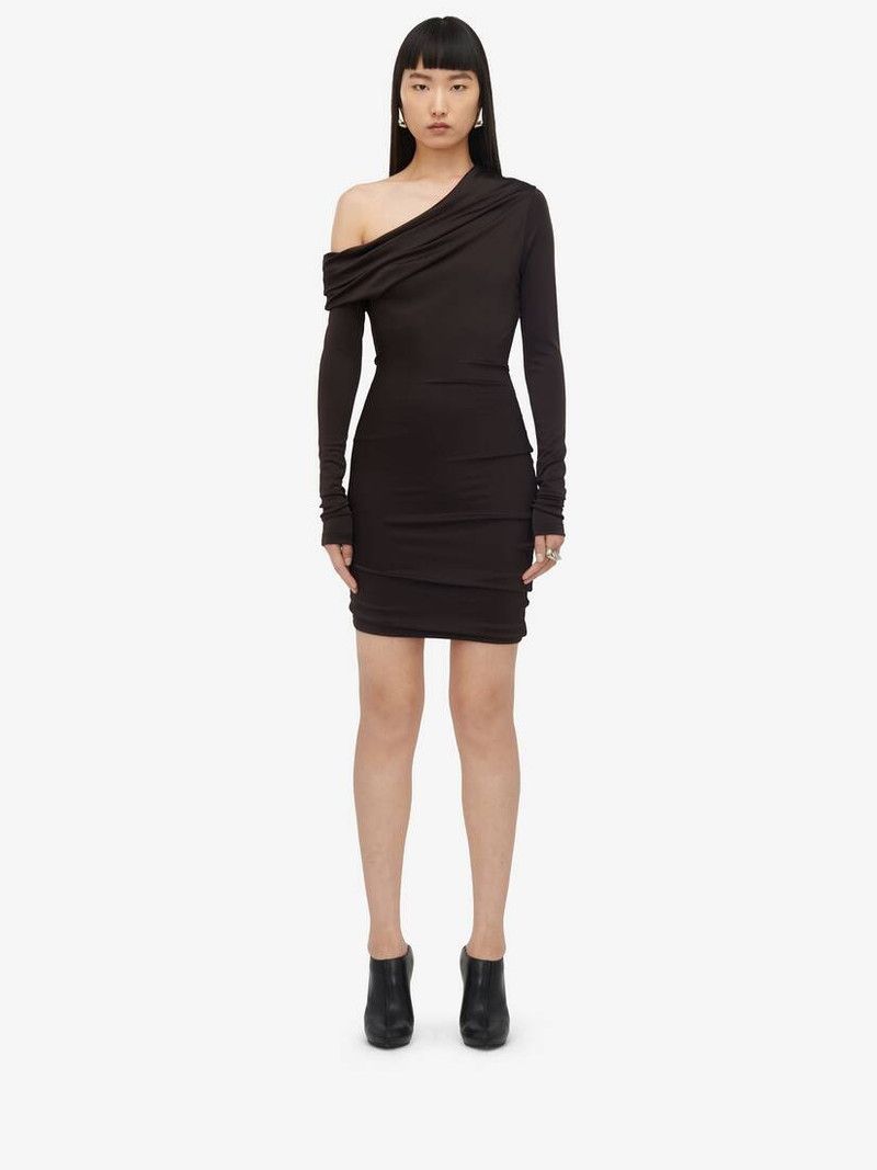 Alexander McQueen o1srvl11e0326 Asymmetric Mini Dress in Black Size XL / US 12-14 / IT 48-50 - 3 Thumbnail