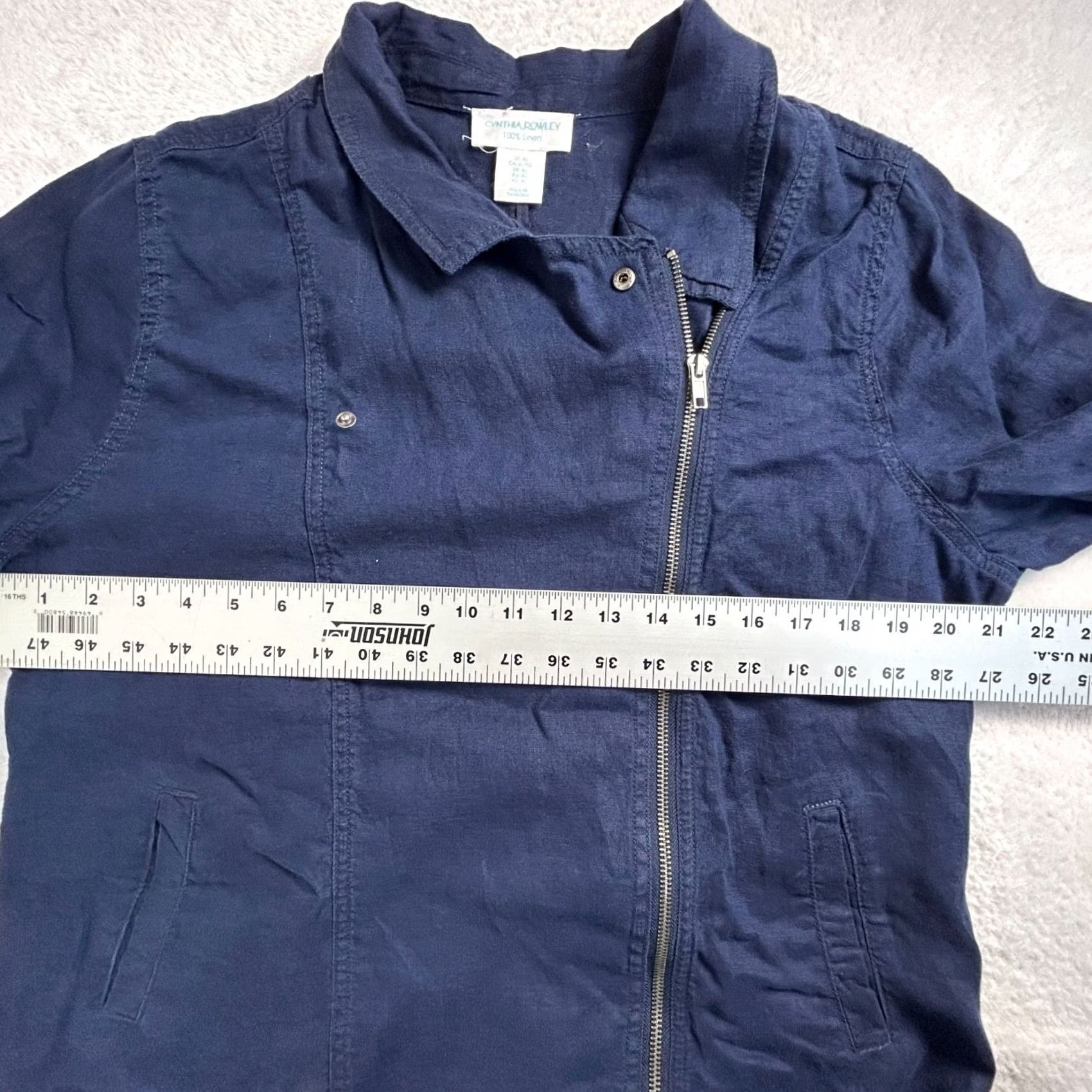 Cynthia Rowley Cynthia Rowley Womens Jacket XL Blue 100% Linen Moto Zip Up Lightweight Biker Shirt/Coat Size XL / US 12-14 / IT 48-50 - 6 Thumbnail
