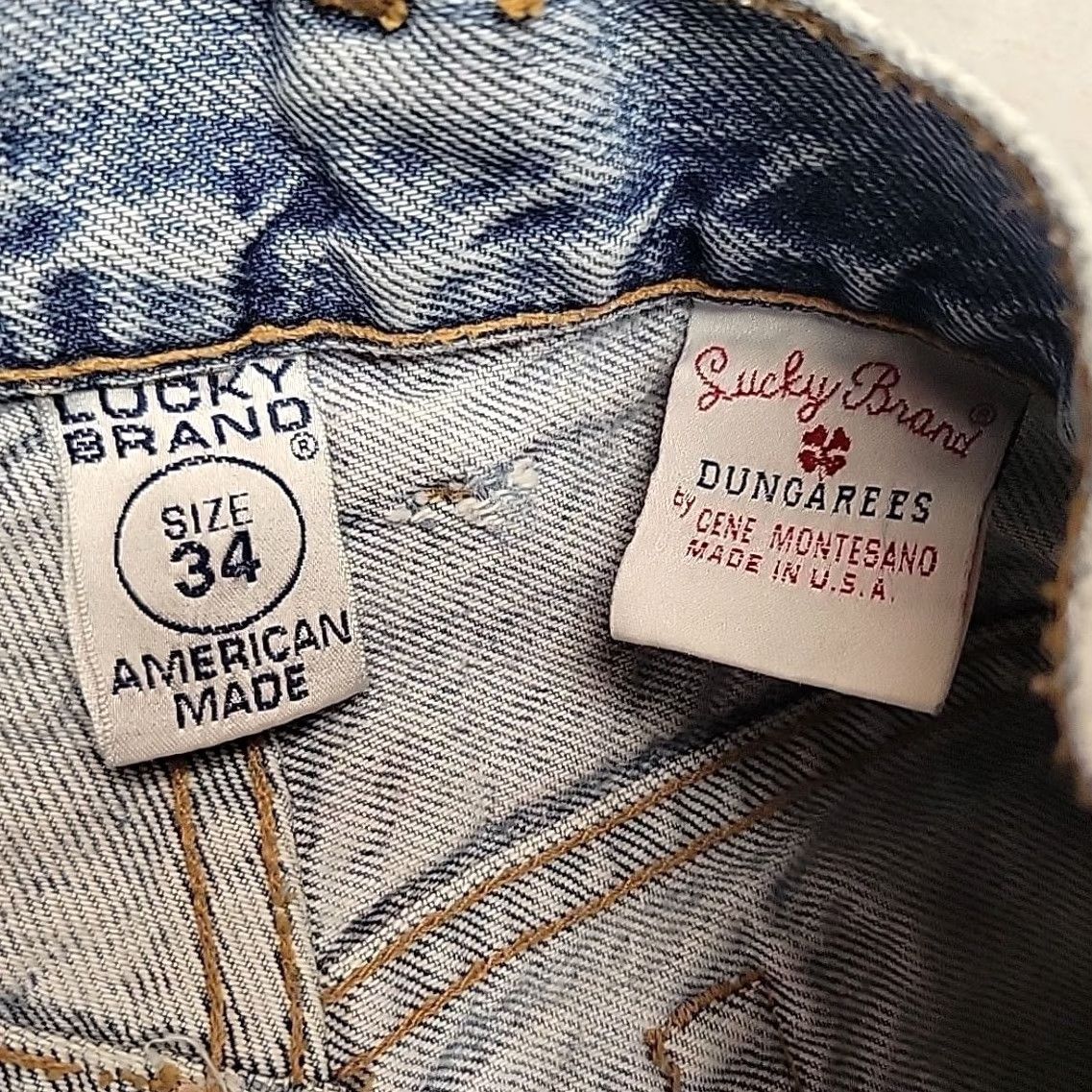 Lucky Brand VINTAGE Lucky Brand Jeans Mens 34 Blue Straight Leg Distressed Made In USA 90s Size US 34 / EU 50 - 6 Thumbnail