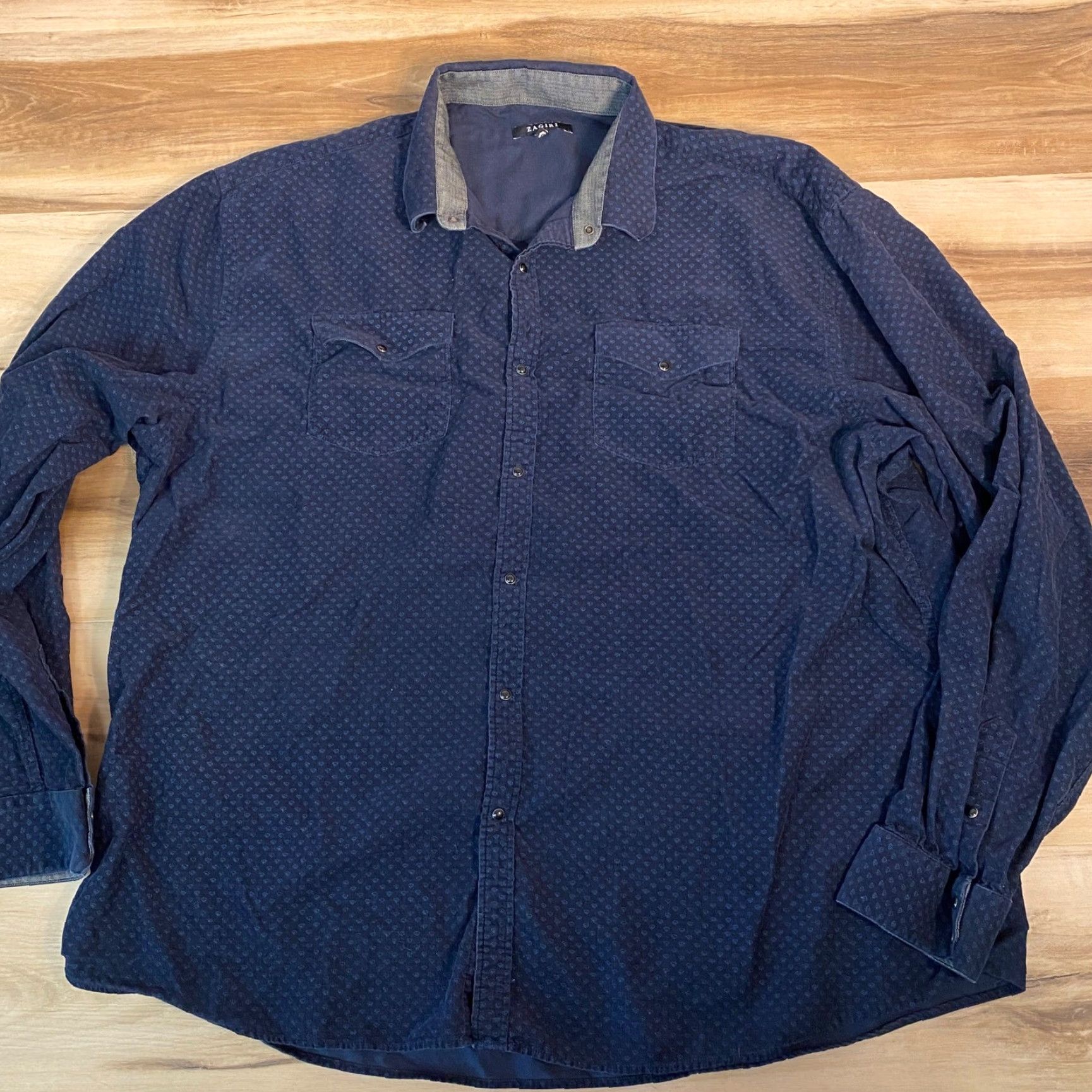 Vintage Zagiri Button-Up Shirt Western Diamond Pattern 3XL Mens Blue Long Sleeve Collared Shirt Size US XXL / EU 58 / 5 - 2 Thumbnail