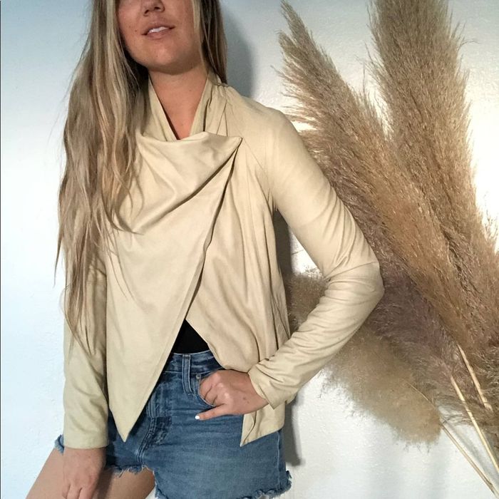 Vince VINCE Cream Tan Leather Ribbed Sweater Snap Moto Jacket Coat Grailed