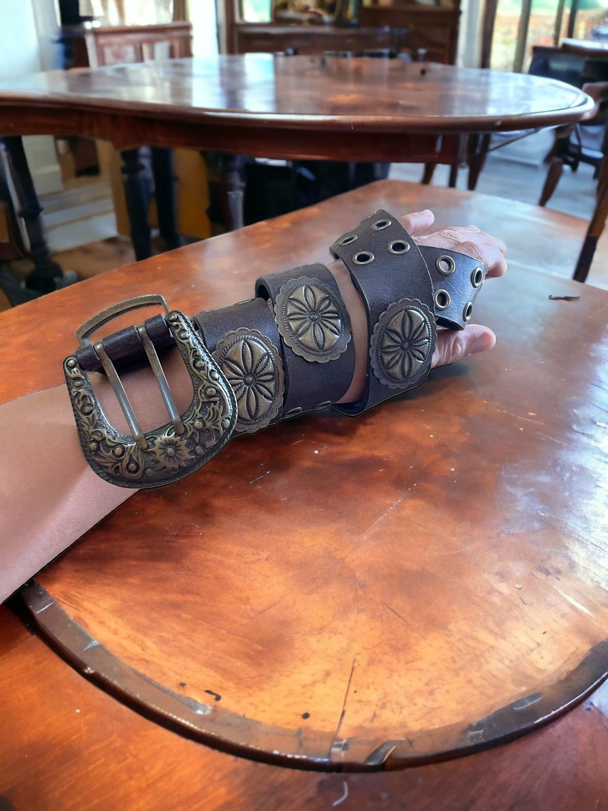 Beauty Beast × Hysteric Glamour Vintage Western leather Belt Bronze Sterling Studded Rivet Size ONE SIZE - 2 Thumbnail