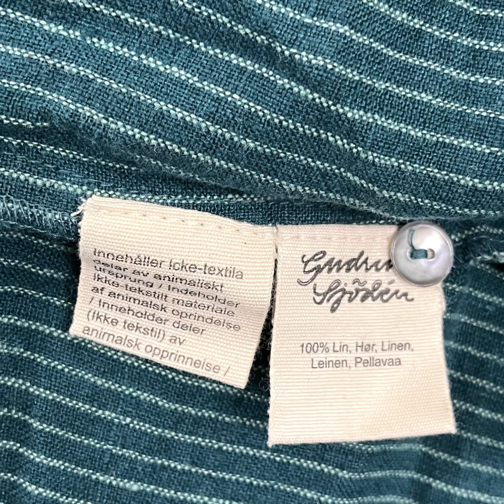 Vintage Gudrun Sjoden Button-Up Tunic Shirt Women Large Green Striped 100% Linen Lagenlook 3/4 Sleeve Casual Travel Workwear Size L / US 10 / IT 46 - 3 Thumbnail