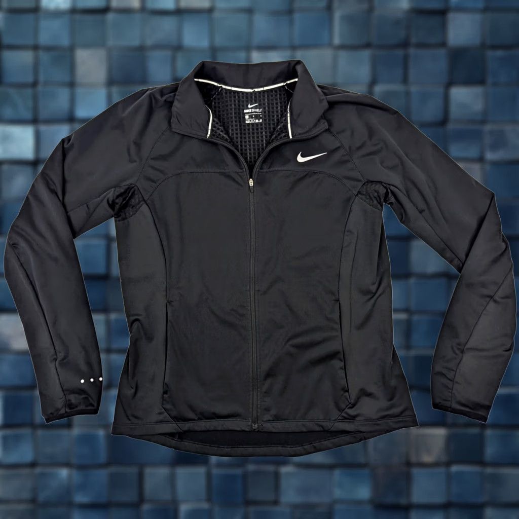 Nike Nike Shield Running Full Zip Moc Neck Jacket Women L Black Long Sleeve Moc Neck Size L / US 10 / IT 46 - 1 Thumbnail