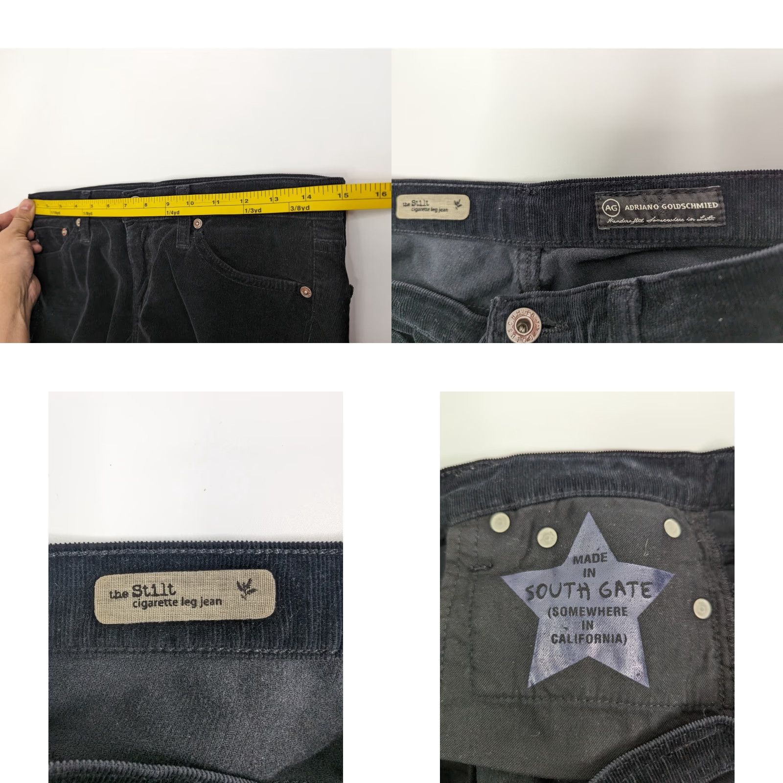 Vintage AG Adriano Goldschmied The Stilt Cigarette Leg Corduroy Pants Women's 26R Black Size 26" / US 2 / IT 38 - 8 Thumbnail