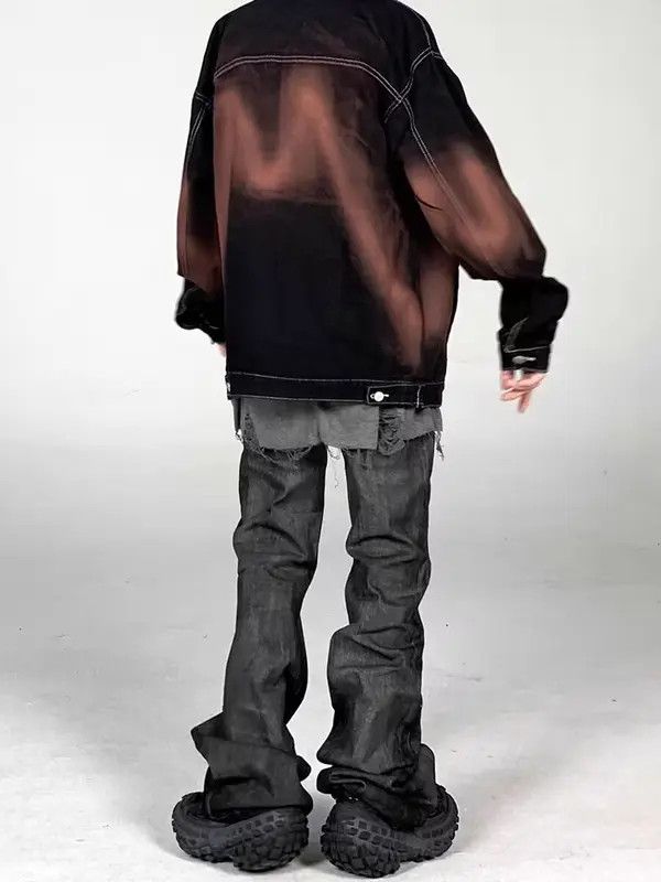 Japanese Brand VIBE High Street Coated Rough Glossy Micro-Flare Jeans Size US 32 / EU 48 - 5 Thumbnail