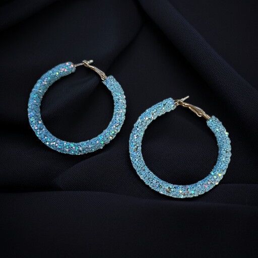 Other Light blue sparkly glitter hoop earrings Size ONE SIZE - 1 Thumbnail