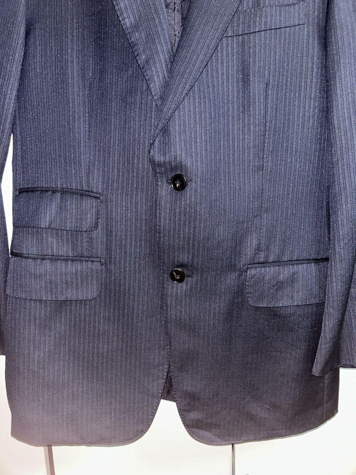 Gucci Mens Navy Printstripe Wool Silk Blend Blazer Size 48R - 20 Thumbnail