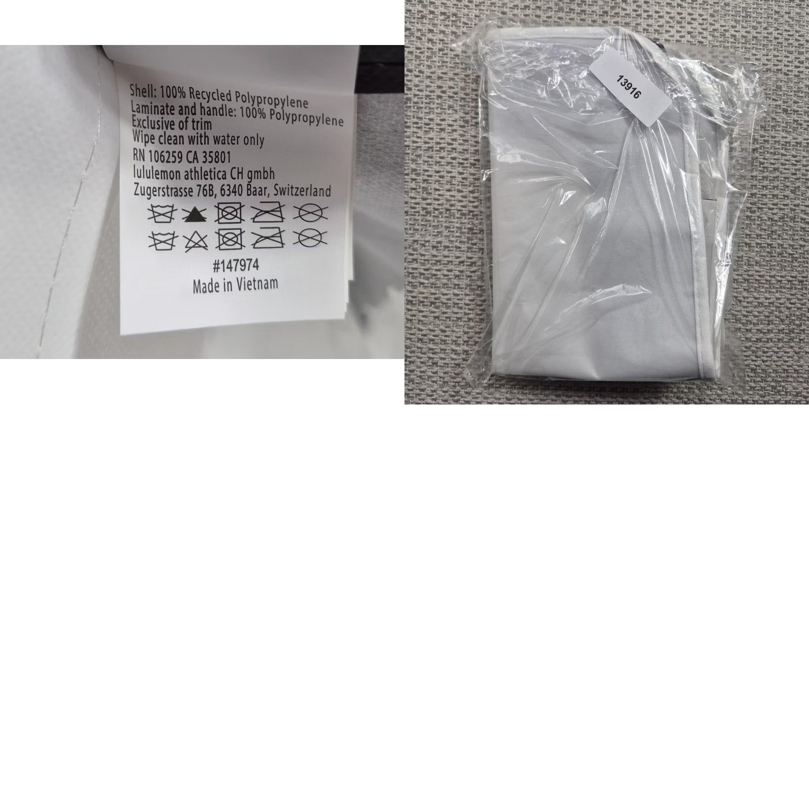 Lululemon Lululemon Tote Bag Womens Large White Recycled Polypropylene Shopper Logo Purse Size ONE SIZE - 8 Thumbnail