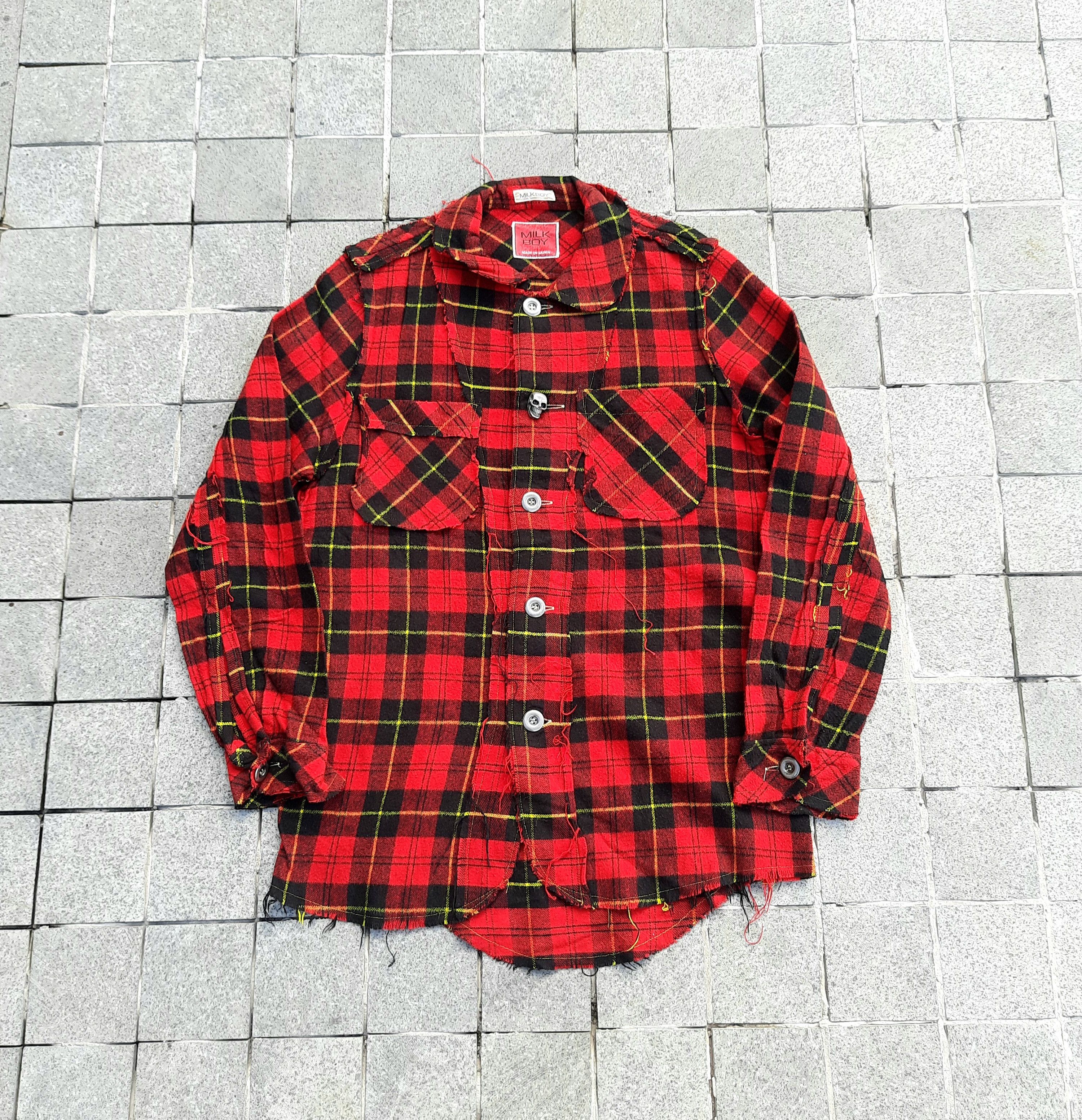 Japanese Brand MILK BOY Red Check Jacket Size US M / EU 48-50 / 2 - 1 Thumbnail
